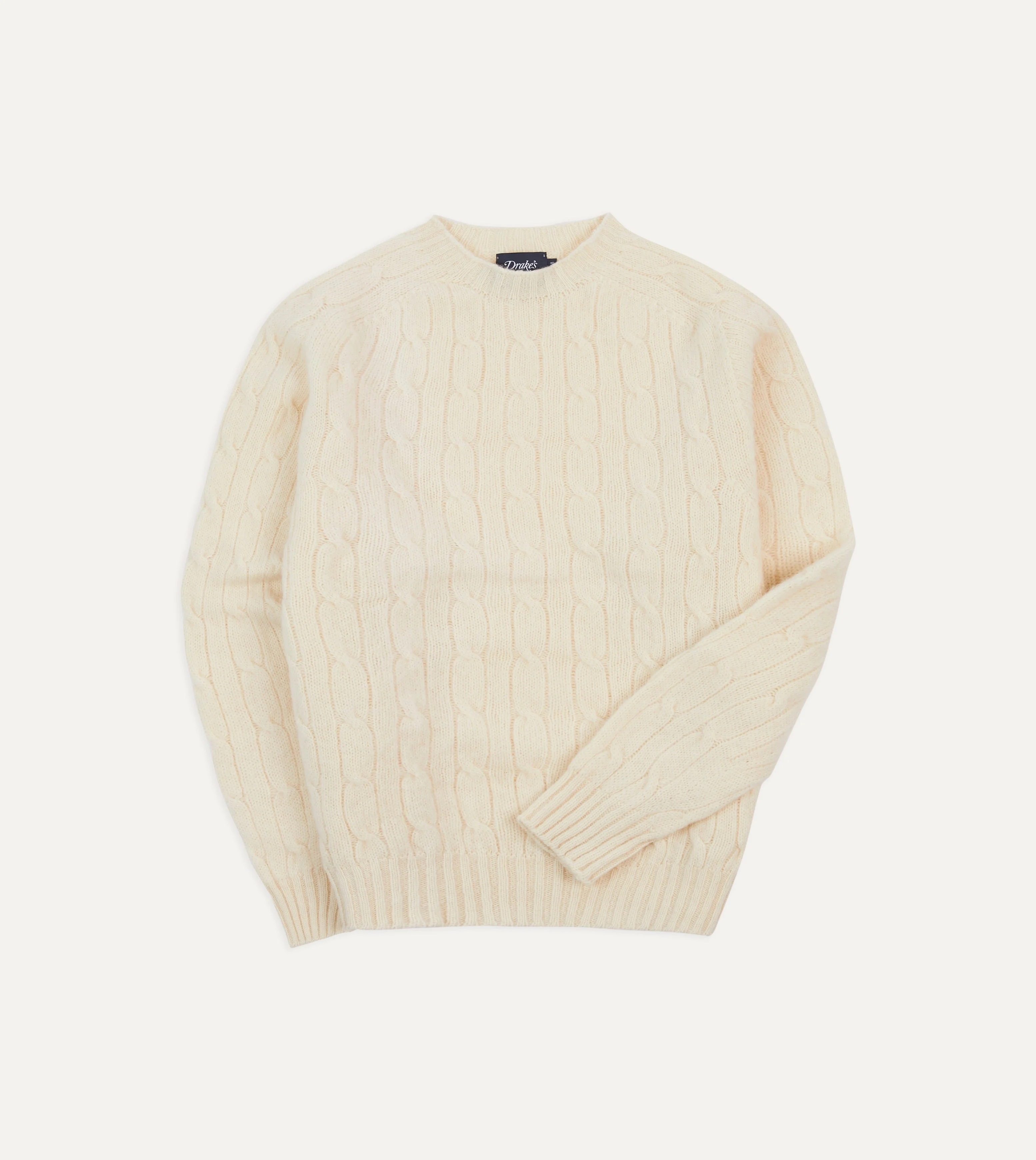 Ecru Brushed Shetland Cable Knit Crew Neck Jumper - 1