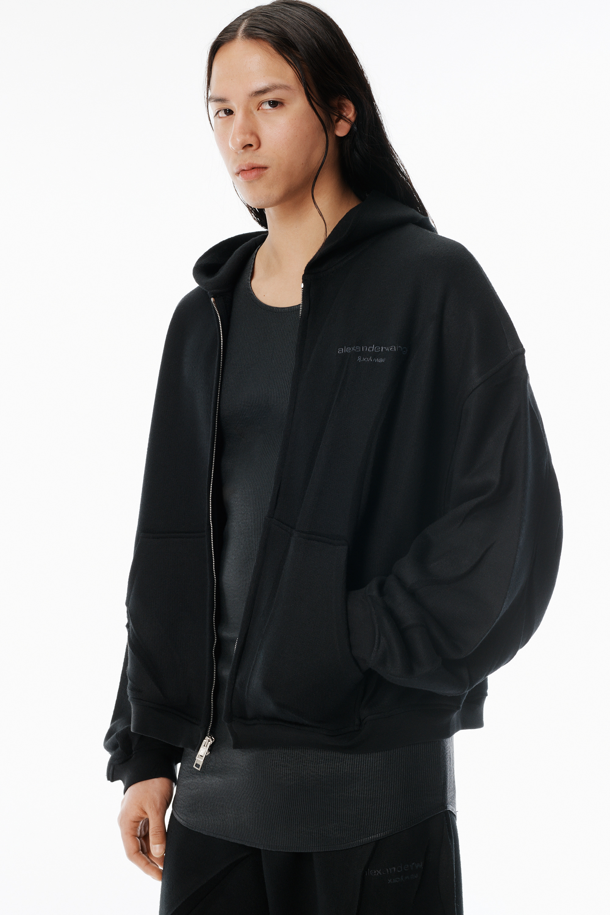 Black Creased Terry Hoodie - 4