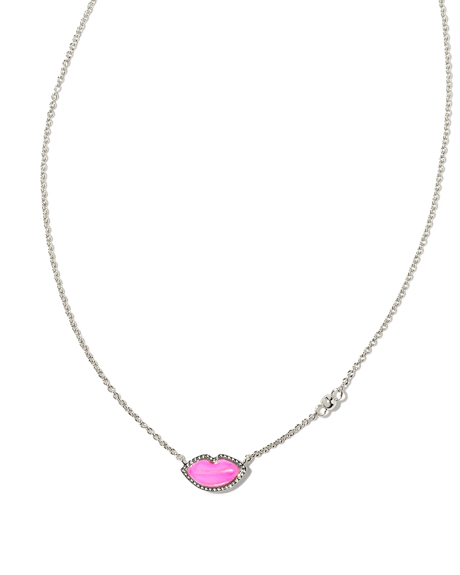 Lips Silver Pendant Necklace in Hot Pink Mother-of-Pearl - 1