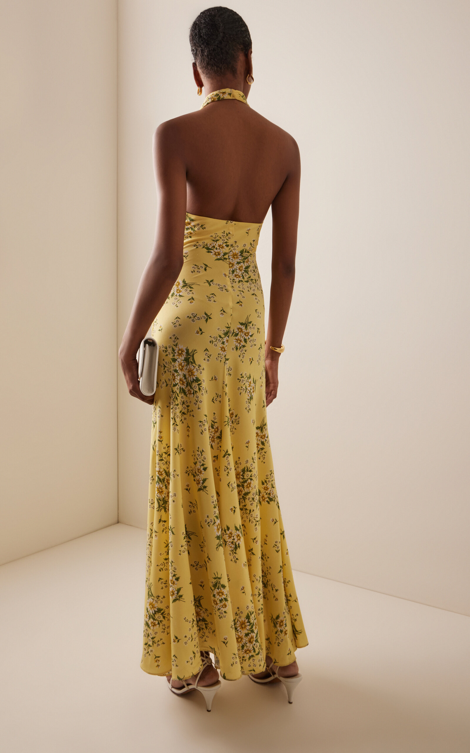 Floral Silk Halter Midi Dress yellow - 4