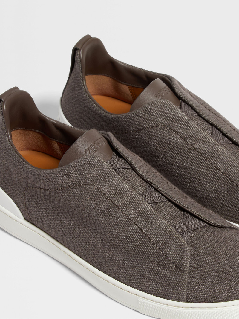 ZEGNA DARK TAUPE COTTON LINEN AND LEATHER TRIPLE STITCH™ SNEAKERS outlook