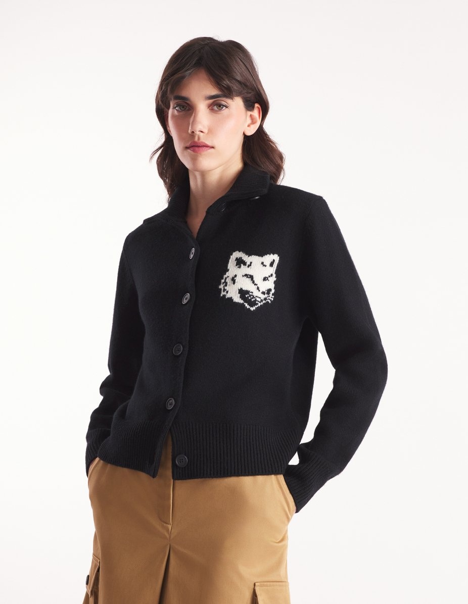 FOX HEAD INTARSIA HIGH NECK CARDIGAN - 3