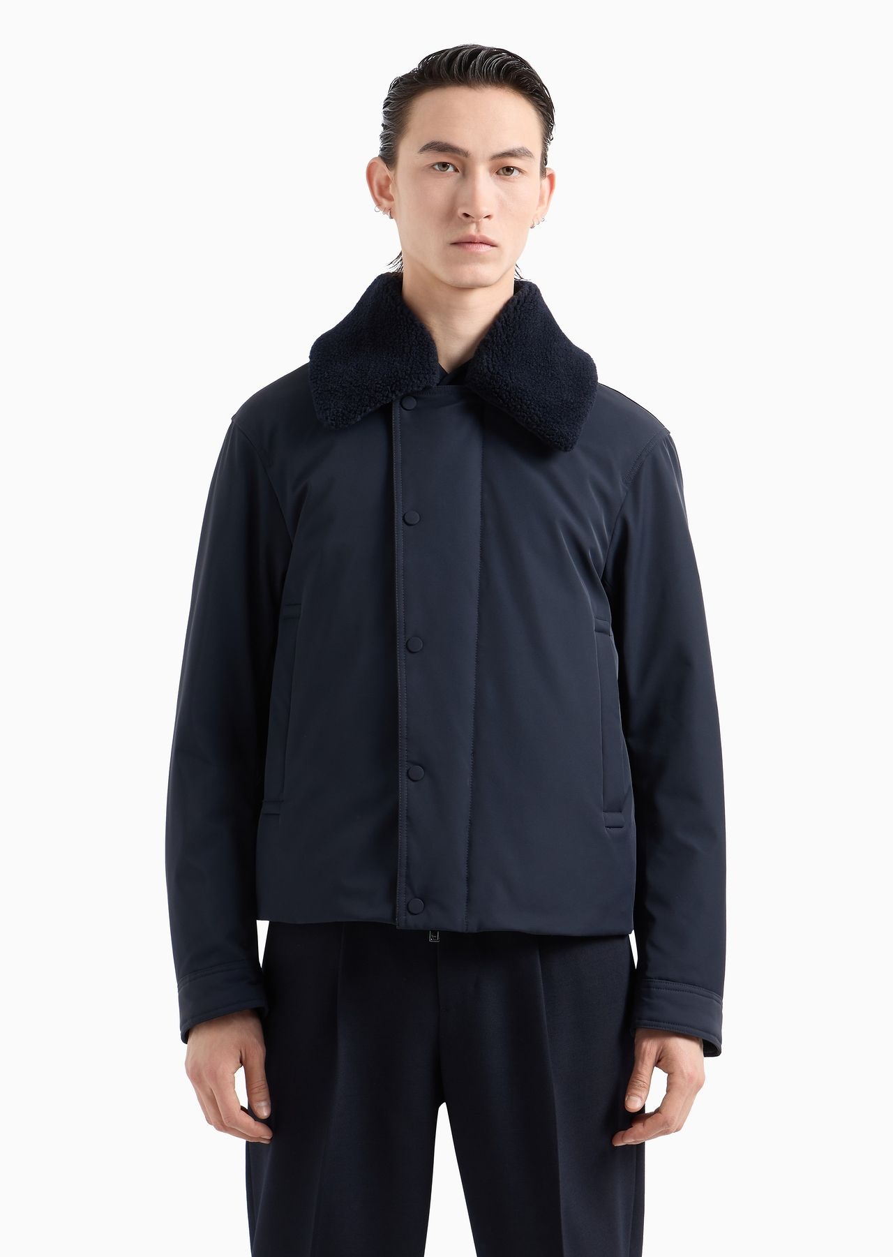 Nylon twill jacket with shearling-effect collar - 2