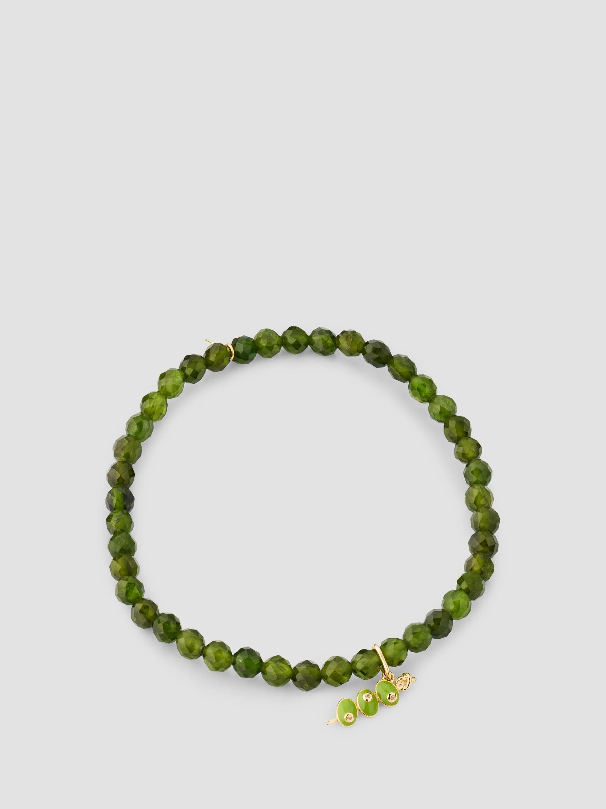 Women's 14K Yellow Gold, Green Chrome Diopside & Orange Sapphire Beaded Stretch Bracelet - Green - 1