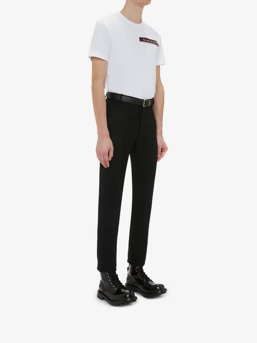 Selvedge Logo Tape Detail T-shirt in White - 3