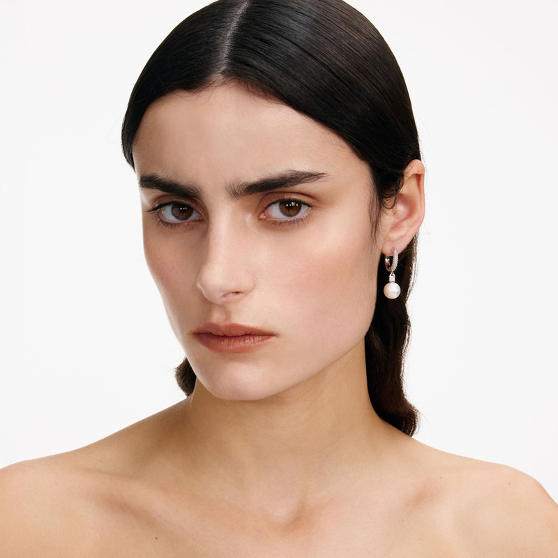 self-portrait Crystal Pearl Drop Hoop Earrings outlook