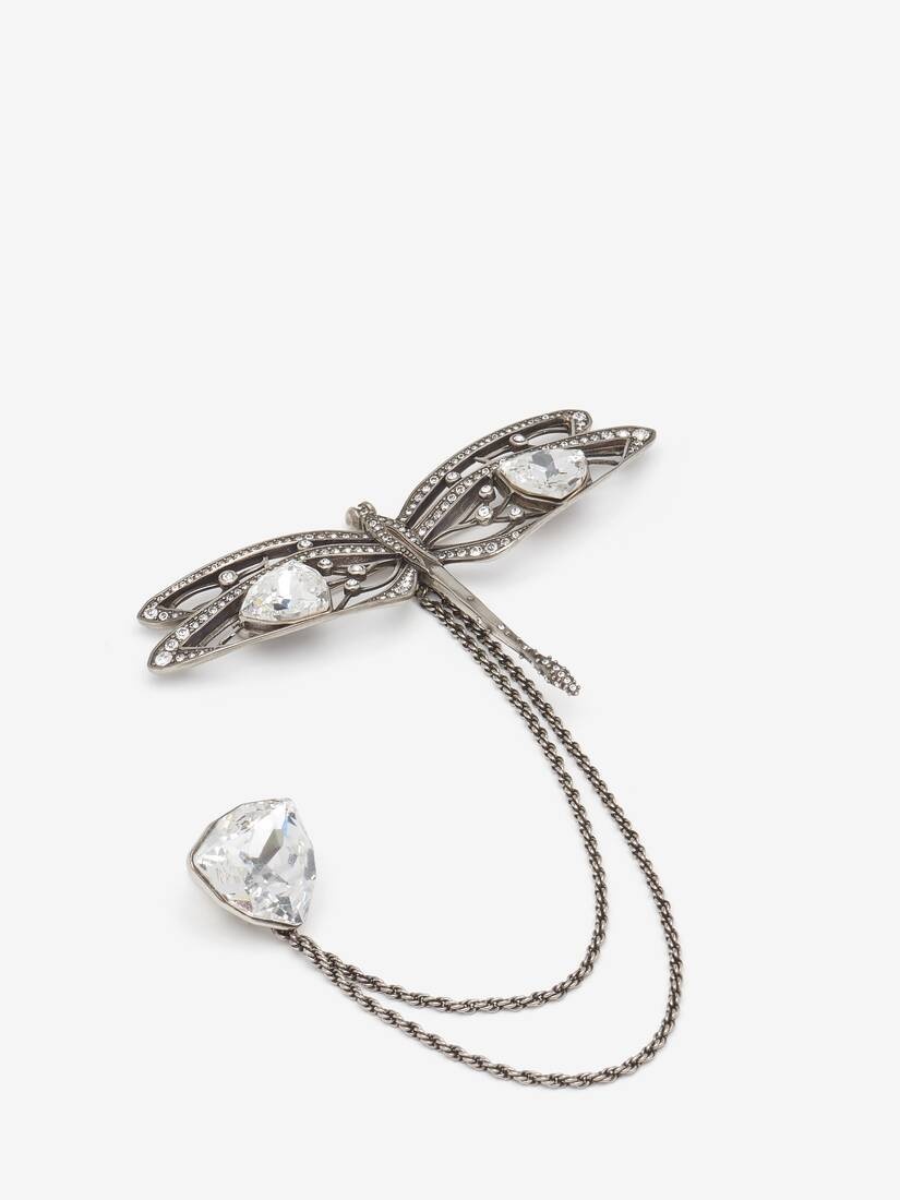 Men's Dragonfly Double Pin Brooch in Antique Silver - 2