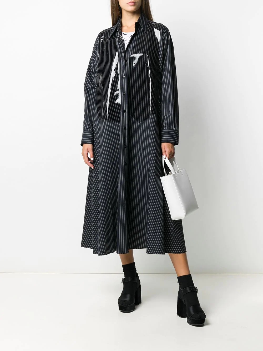 panelled pinstriped midi shirt dress - 2