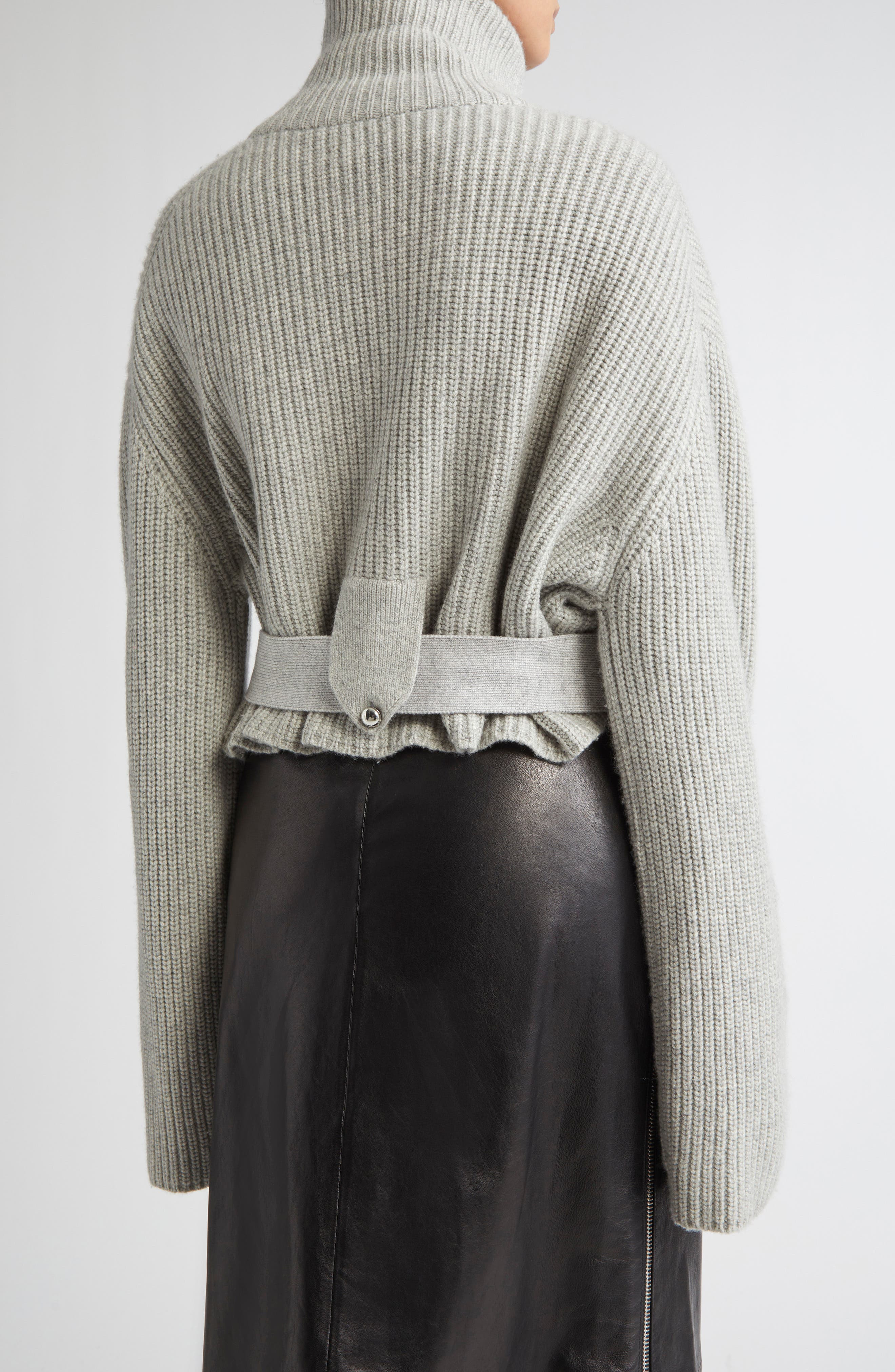 Brandon Maxwell The Neal Full Zip Belted Cardigan in Foggy at Nordstrom - 3