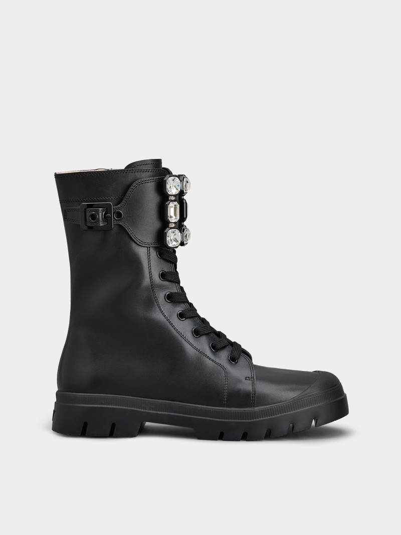 Walky Viv' Strass Buckle Lace Up Boots in Leather 1