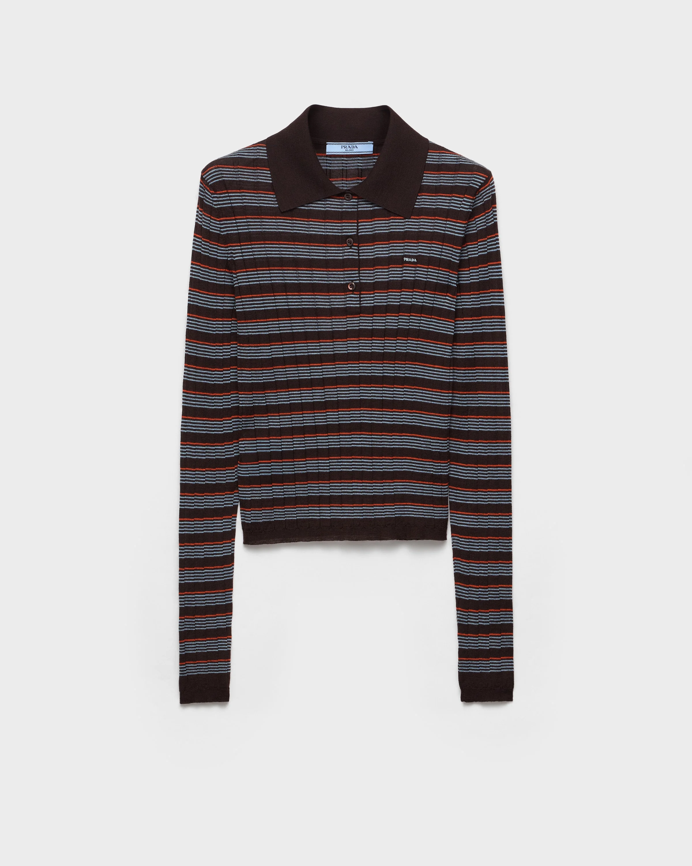 Striped cashmere and silk polo shirt - 1