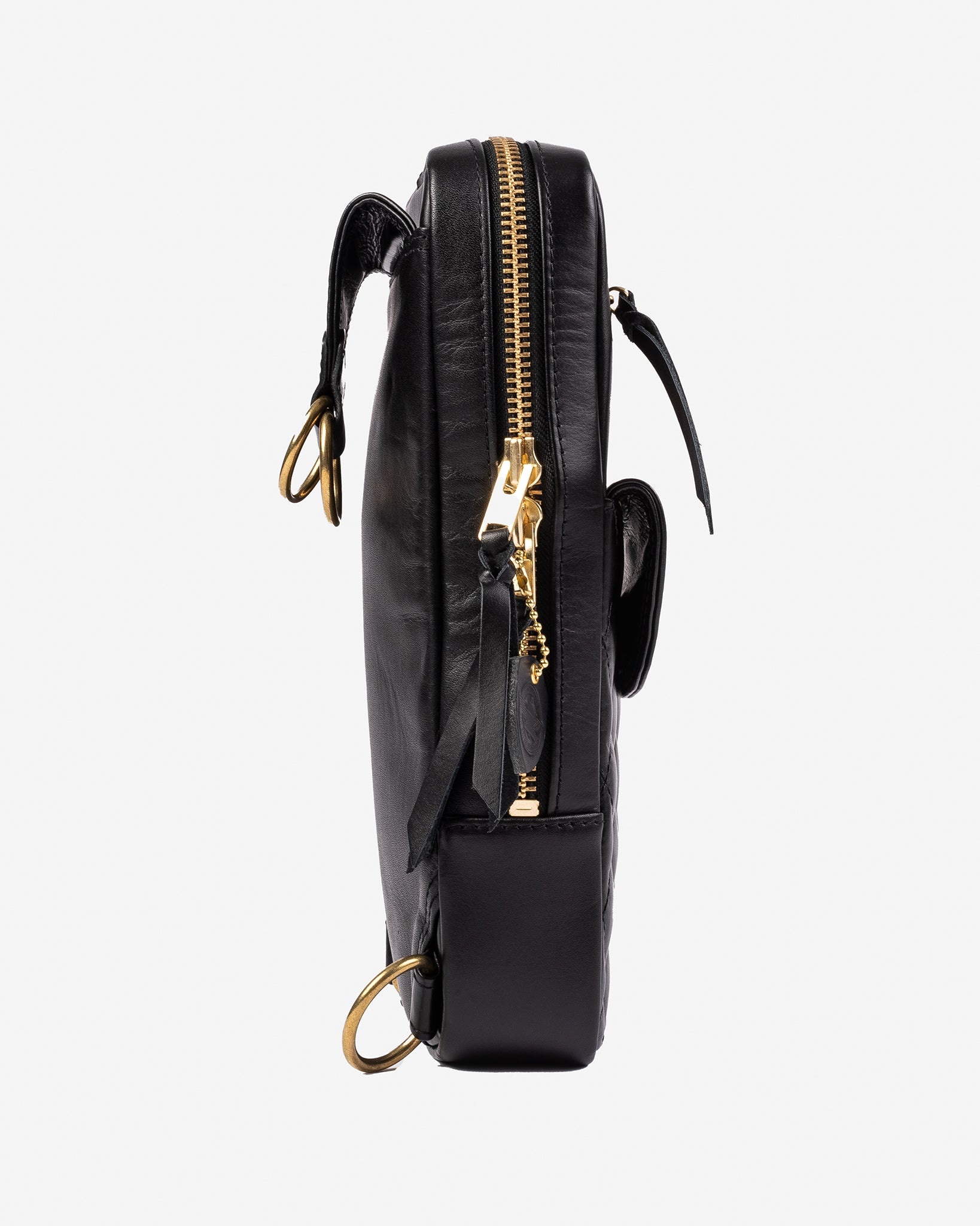 IHE-40-BLK Rectangular Leather Diamond Stitched Shoulder Bag - Black - 5