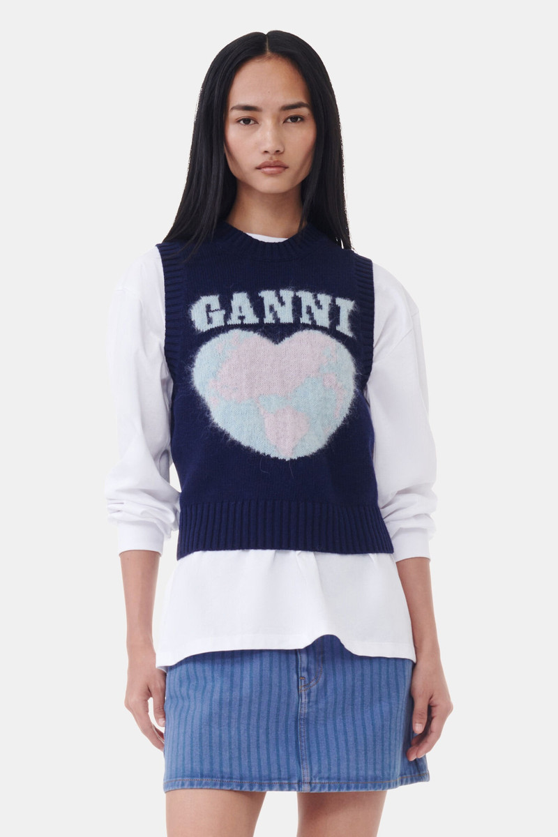 GANNI NAVY GRAPHIC SOFT WOOL MIX VEST outlook