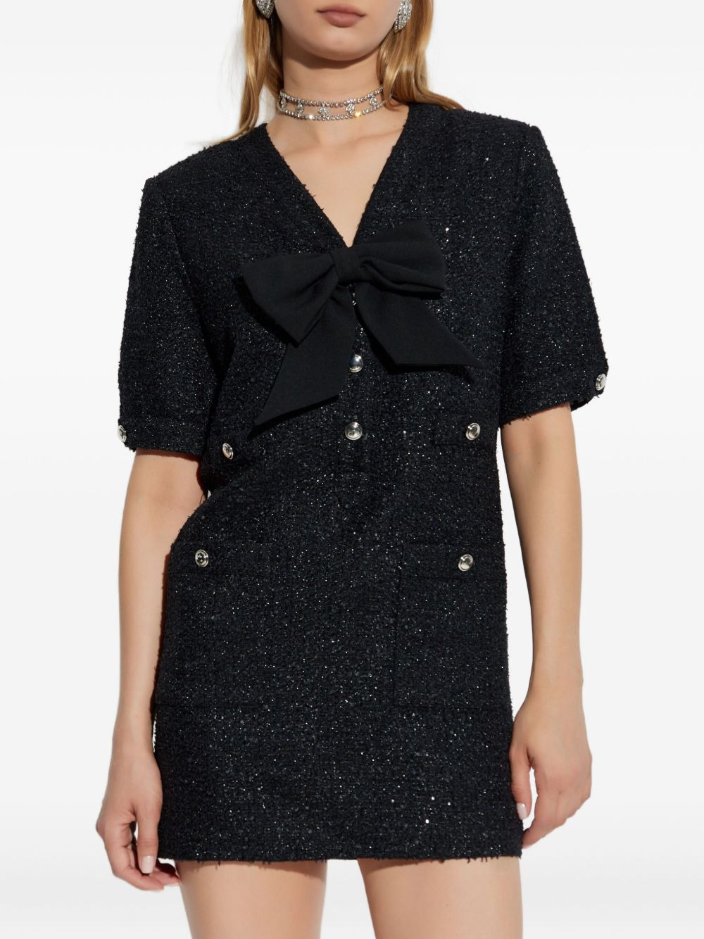 bow-embellished tweed dress - 3