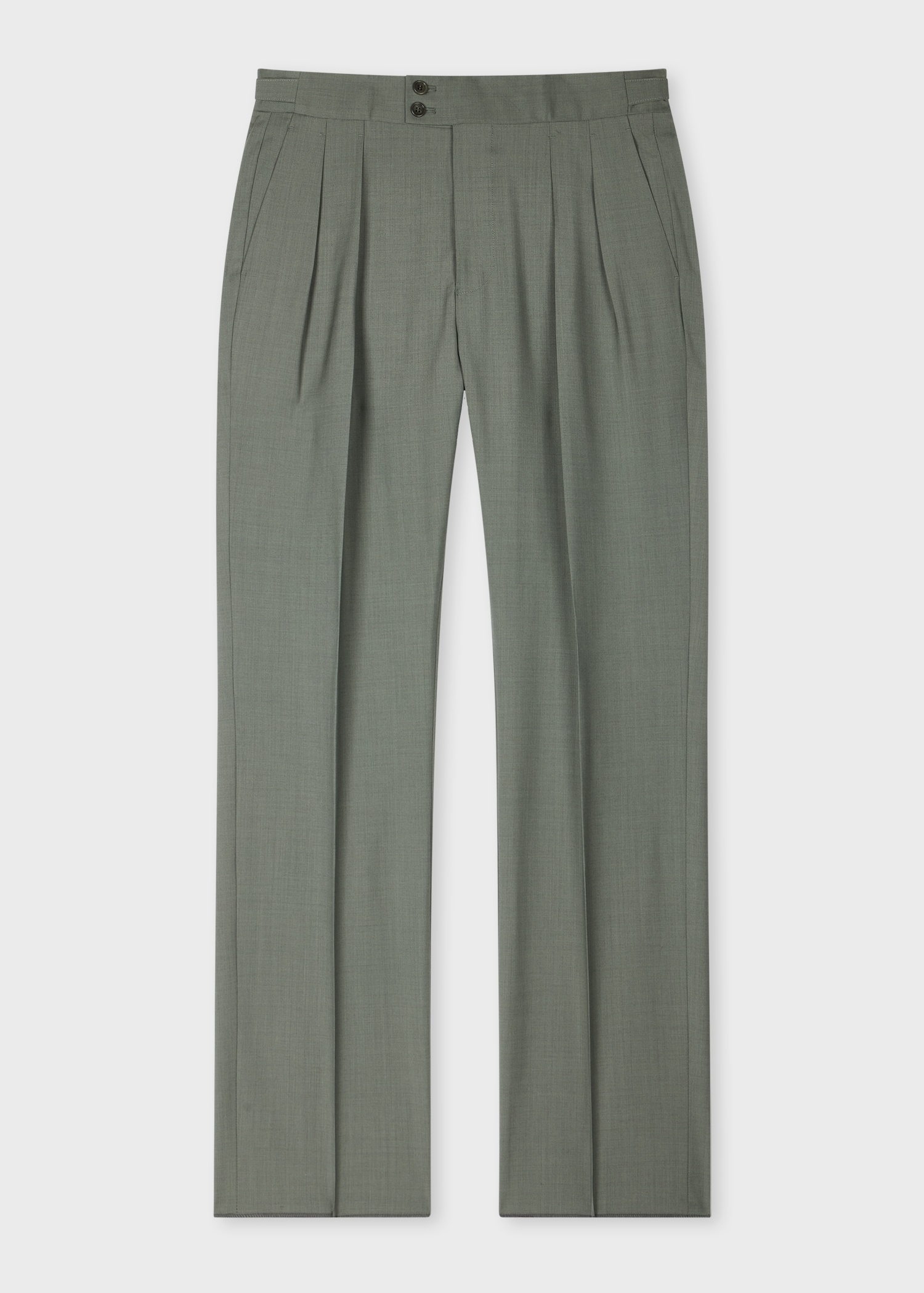 Pale Green Overdyed Melange Wool Pleated Trousers - 1