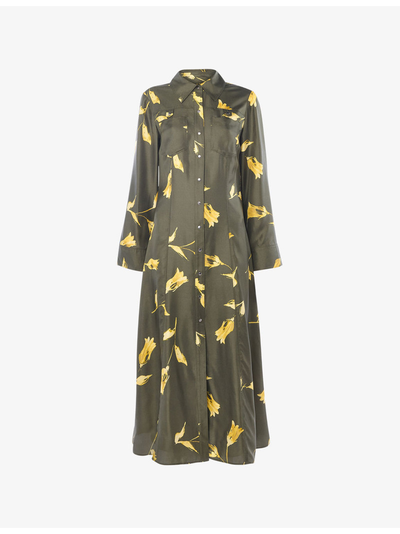 Floral-Print Long-Sleeve Silk Midi Dress 1