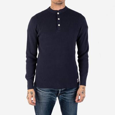Iron Heart IHTL-1213-NAV Waffle Knit Long Sleeved Thermal Henley - Navy outlook