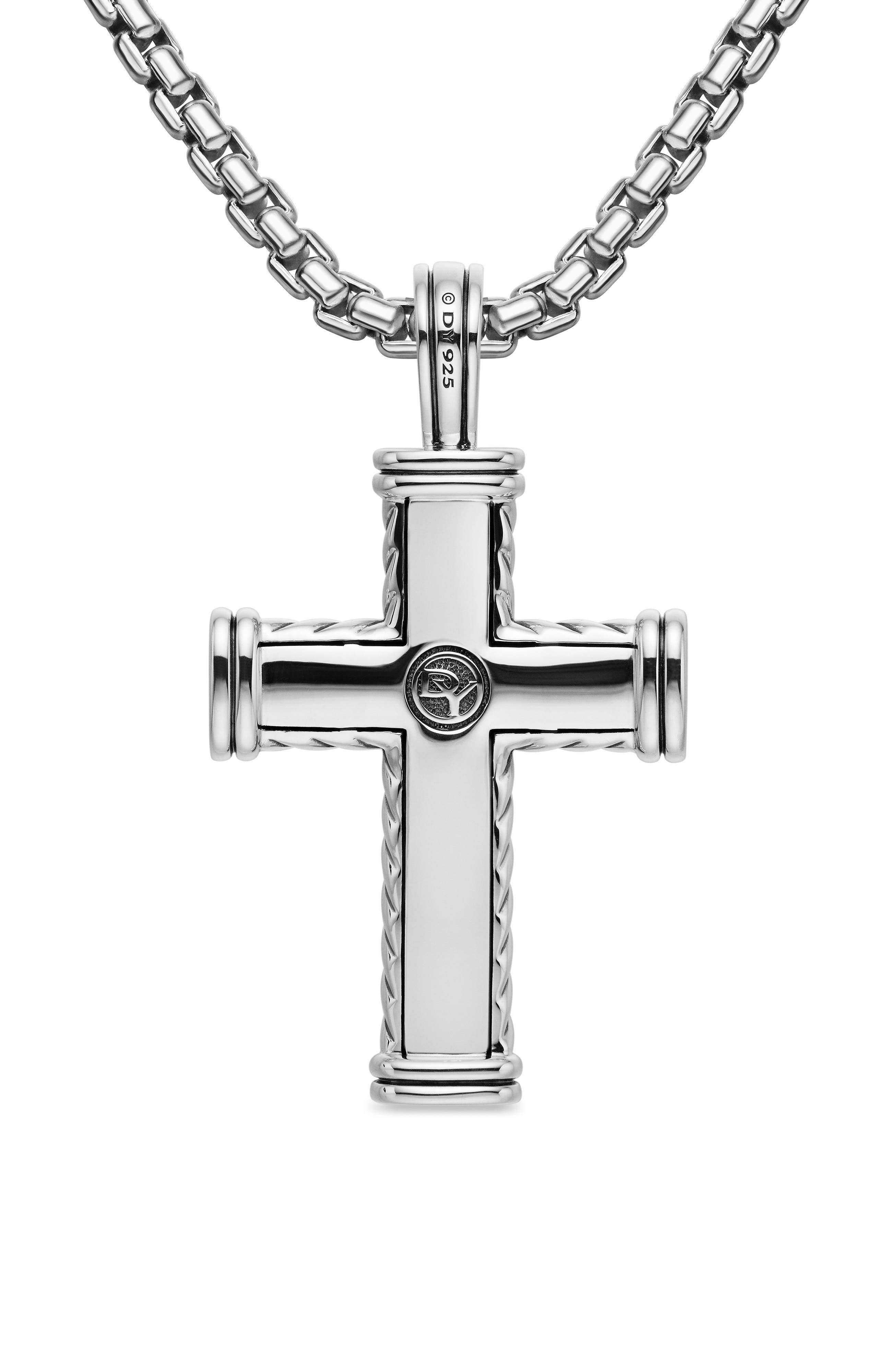 David Yurman Men's Chevron Cross Pendant in Sterling Silver with Black Diamonds, 41.7mm at Nordstrom - 6