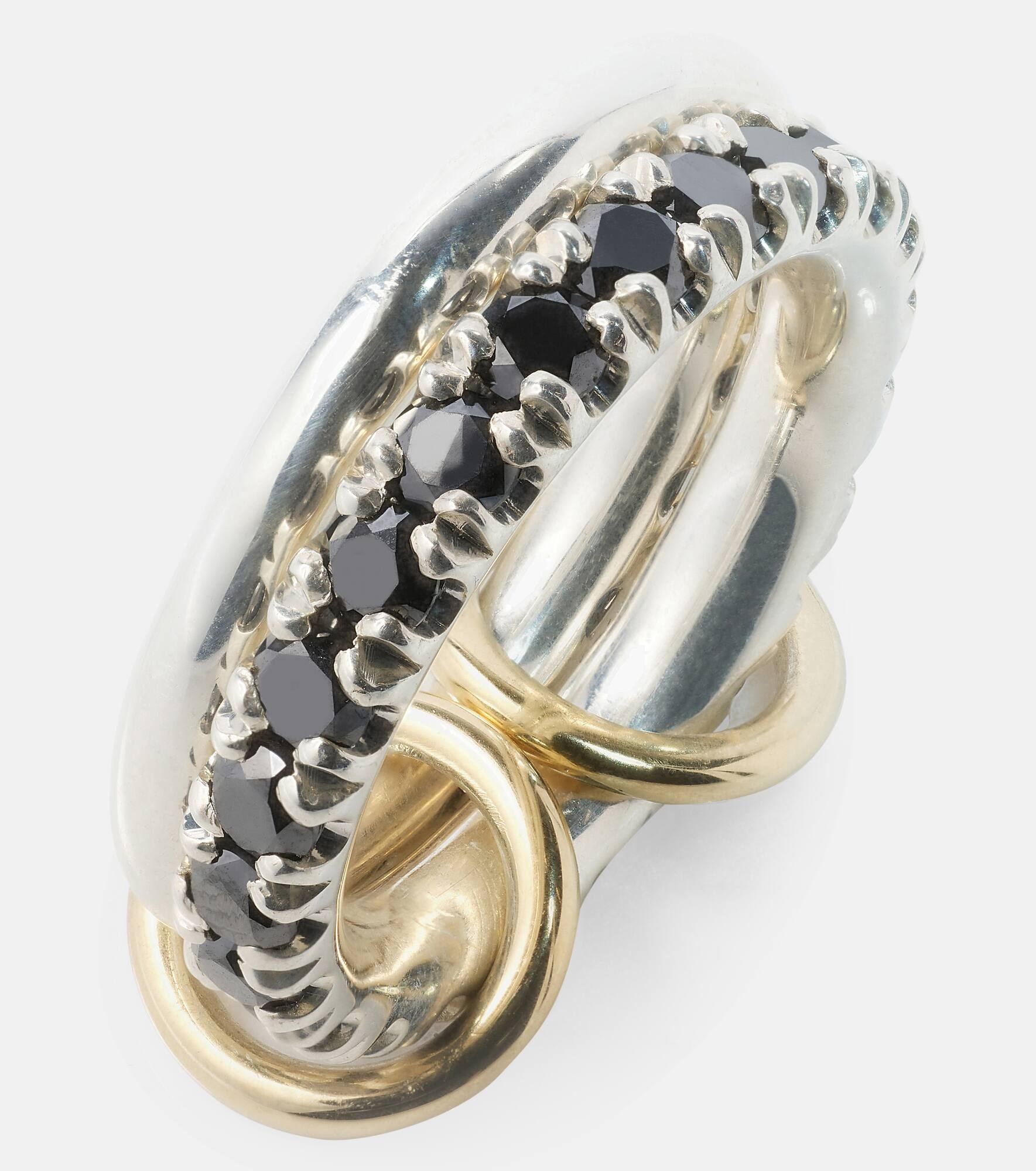 Enzo SG Noir sterling silver and 18kt gold linked rings with black diamonds - 6