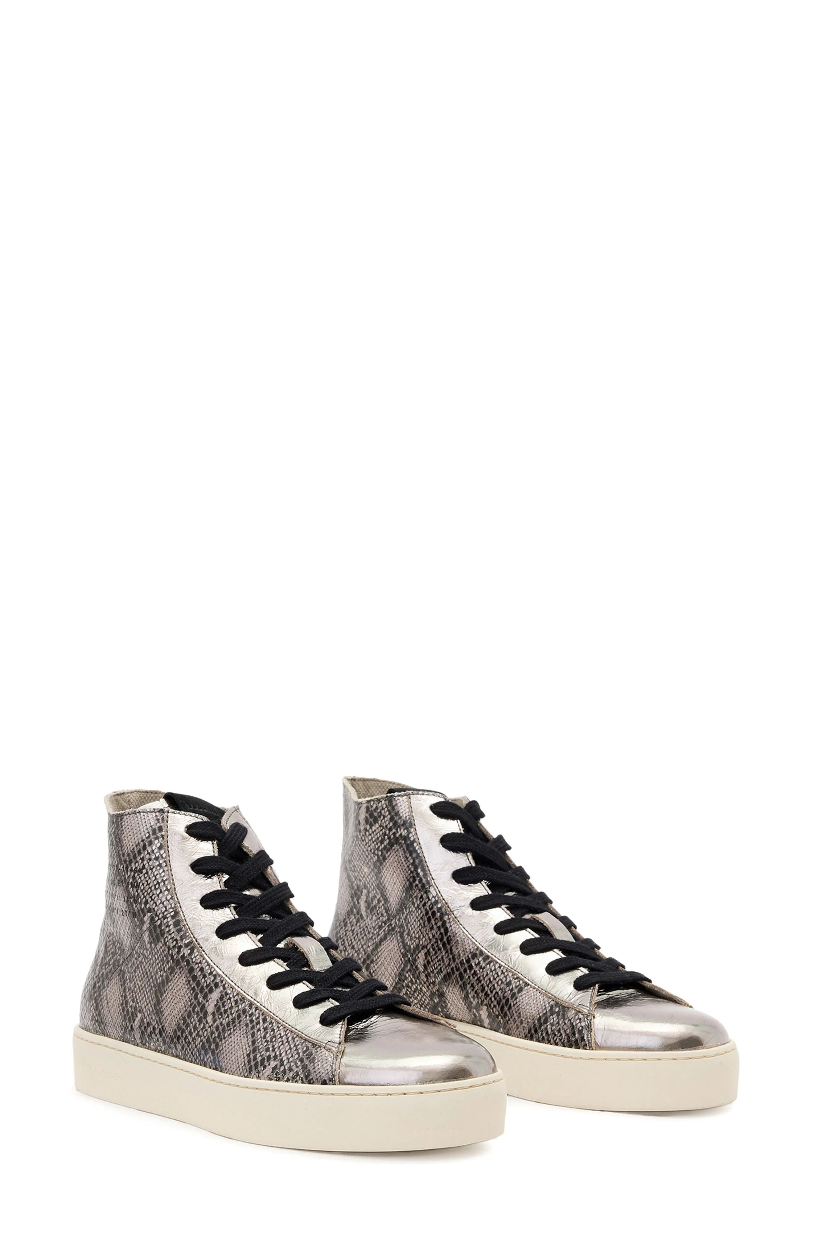 AllSaints Tana Metallic High Top Sneaker in Silver/Black at Nordstrom - 1