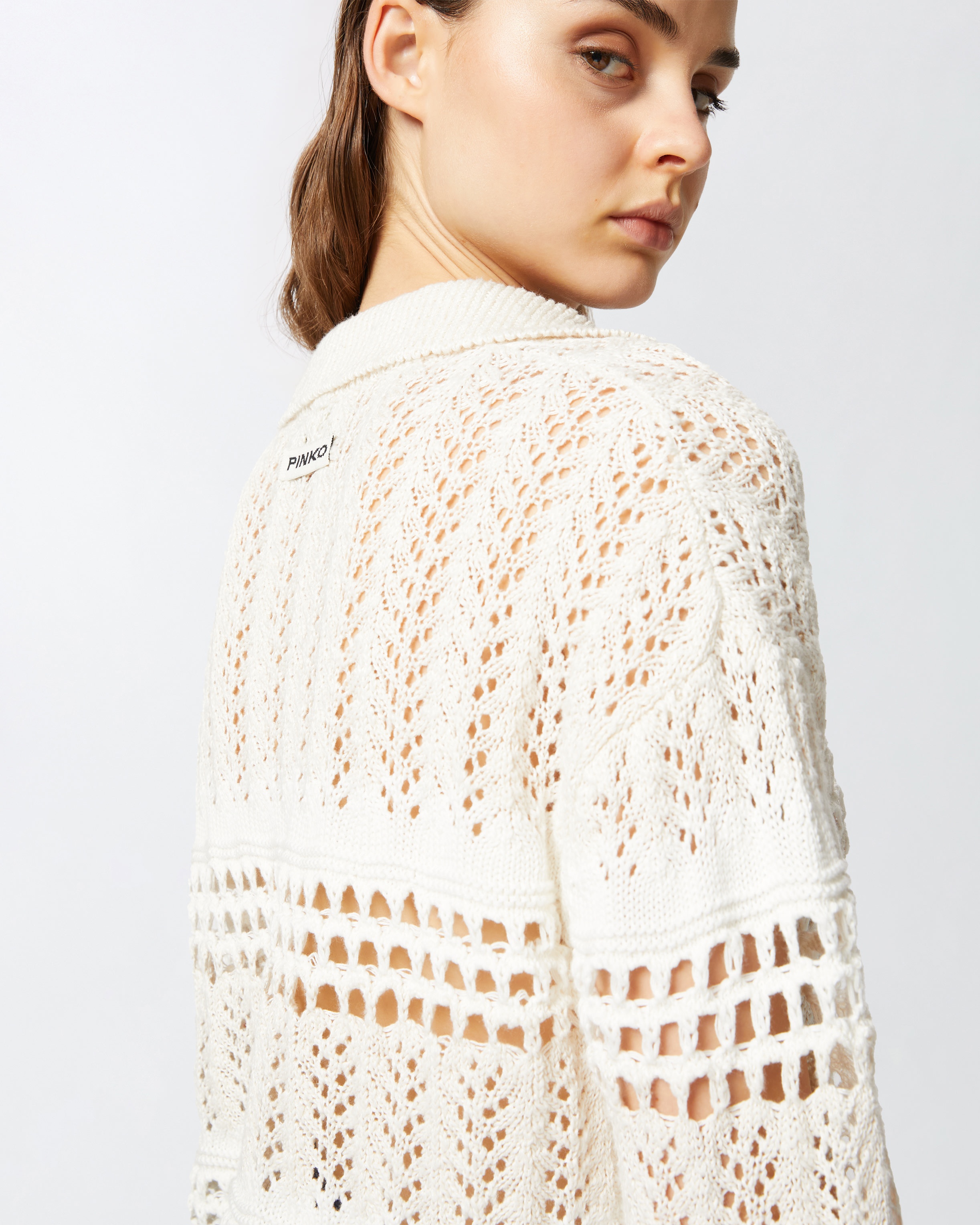 PERFORATED COTTON SWEATER WITH COLLAR - 5