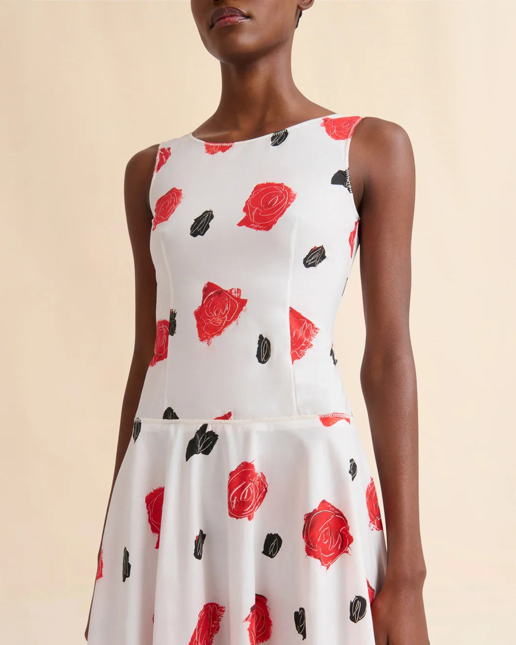 WHITE POPLIN BUSTIER DRESS WITH IRIS PRINT - 4