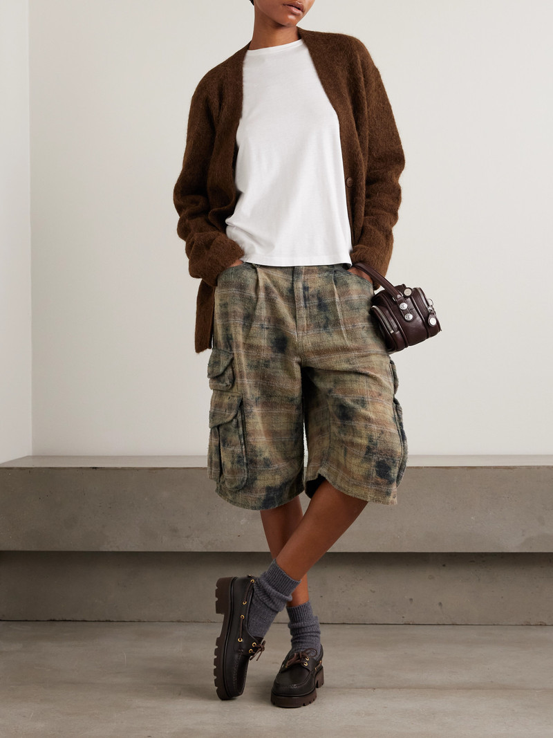 R13 Checked Distressed Cotton-flannel Cargo Shorts outlook