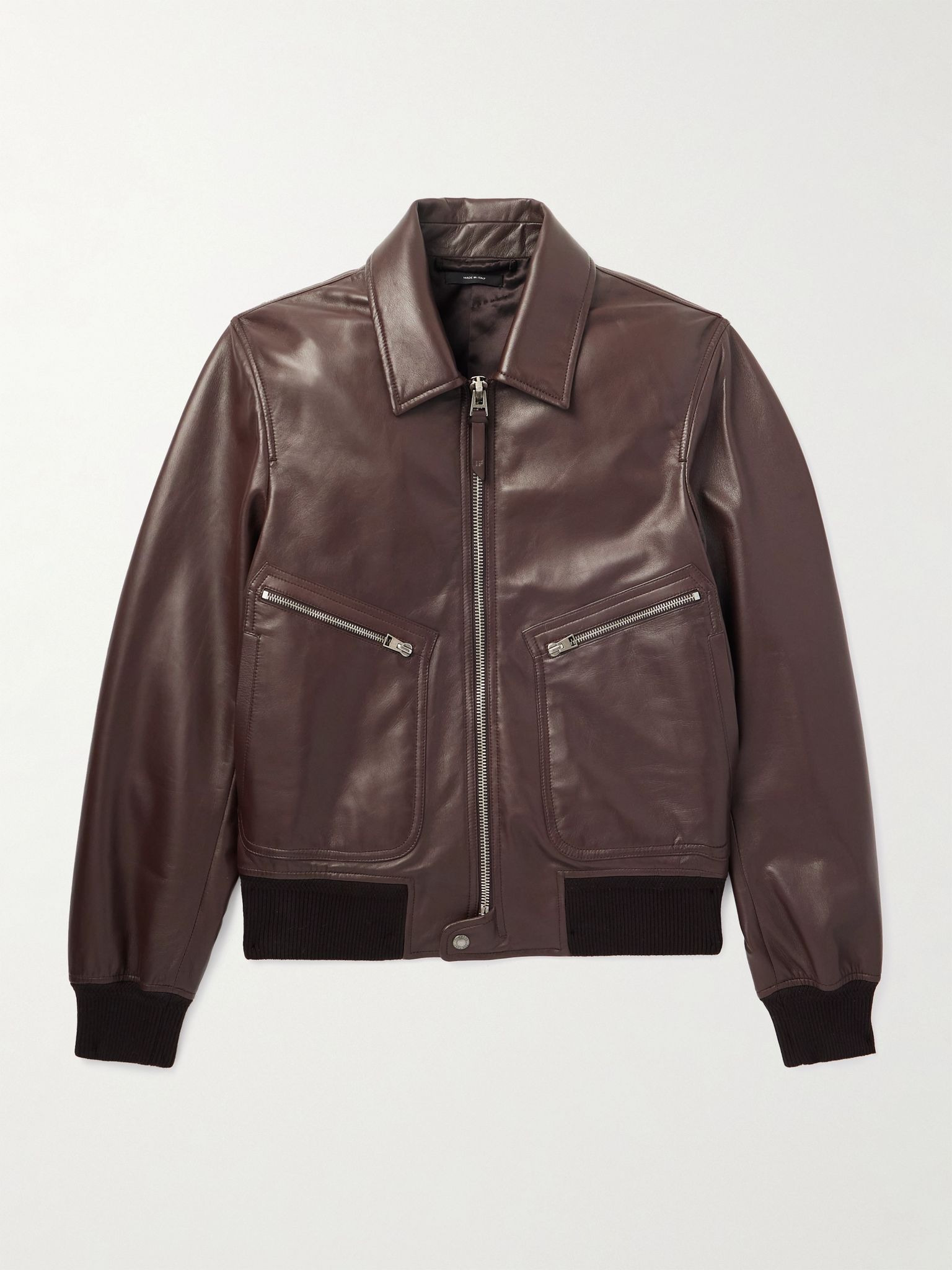 Leather Zip-Up Jacket Brown - 1