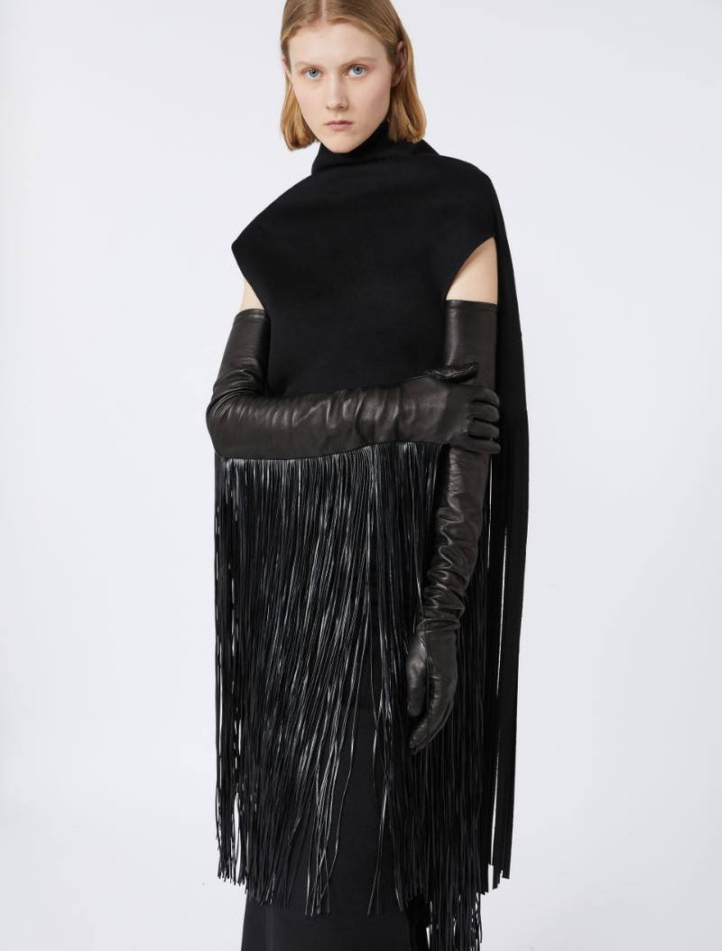 Long gloves with fringes - RUNWAY - BLACK 3