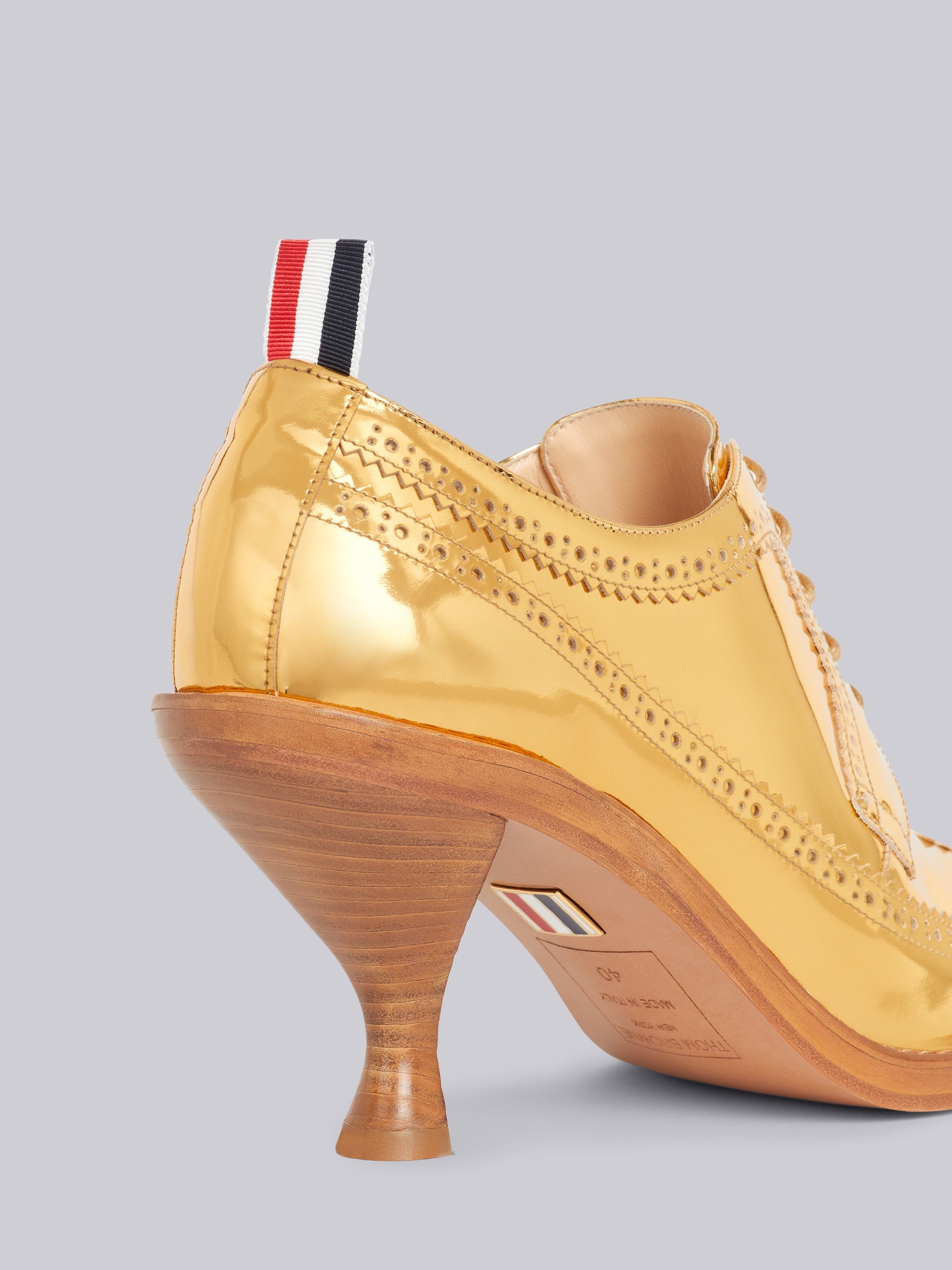 Gold Specchio Calf Leather 75mm Curved Heel Longwing Brogue - 2