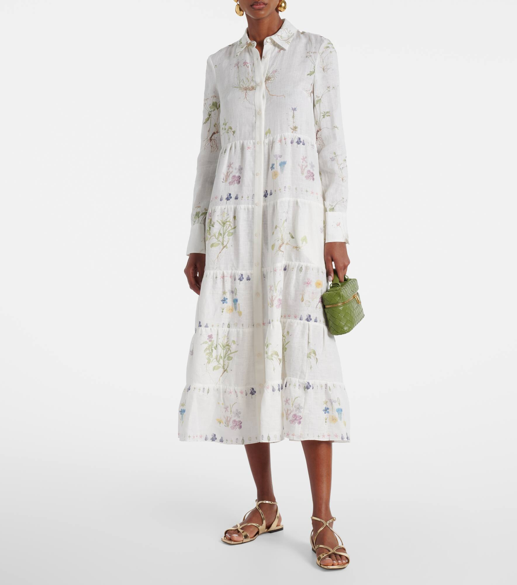 Floral printed tiered linen shirt dress - 2