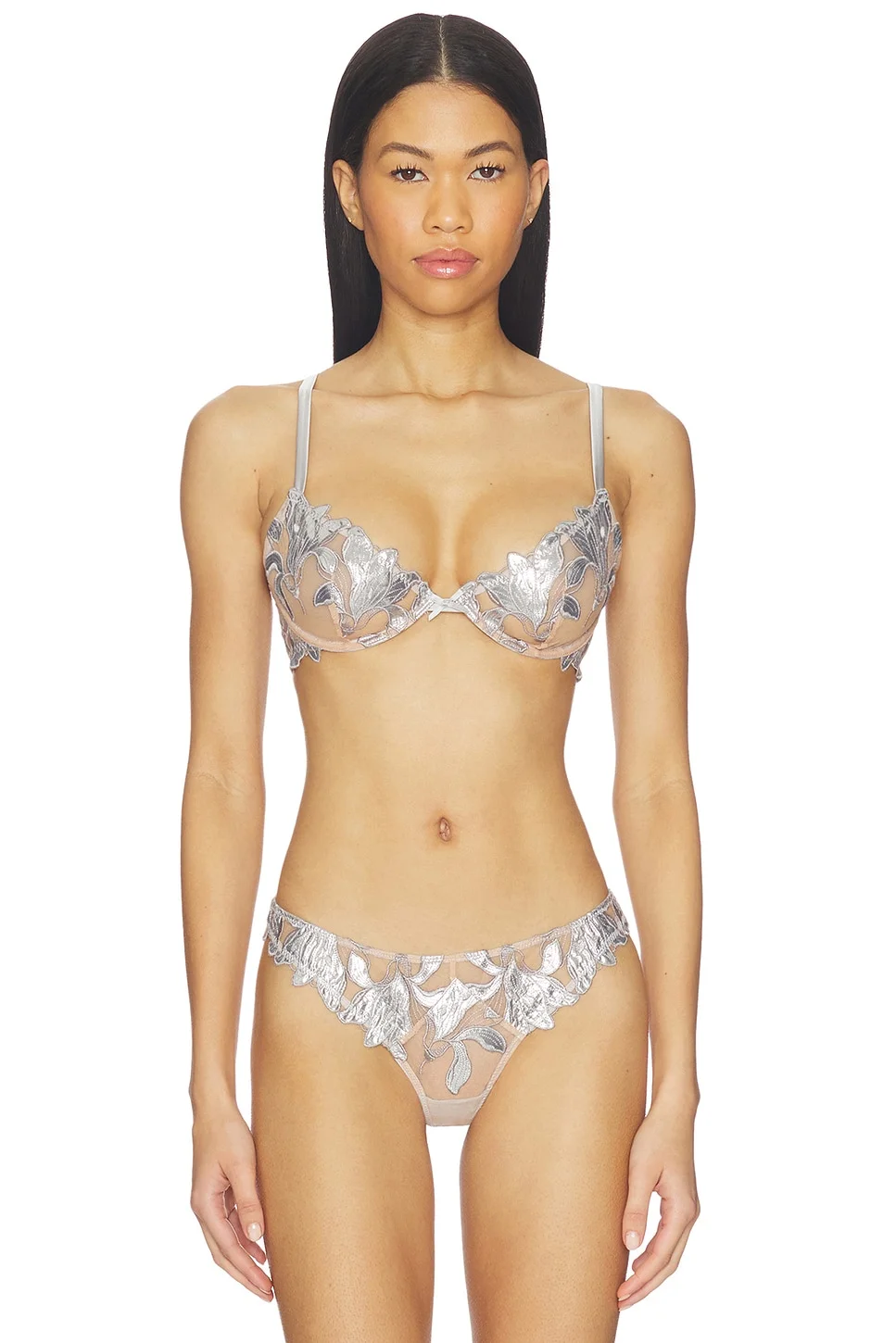 Foil Lily Embroidery Demi Bra - 1