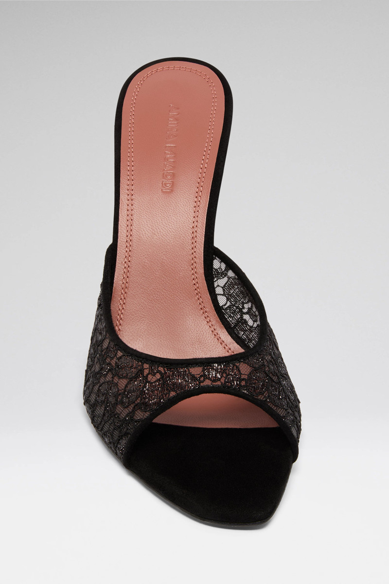 Amina Muaddi ALEXA LACE SLIPPER 95 SHINY BLACK LACE outlook