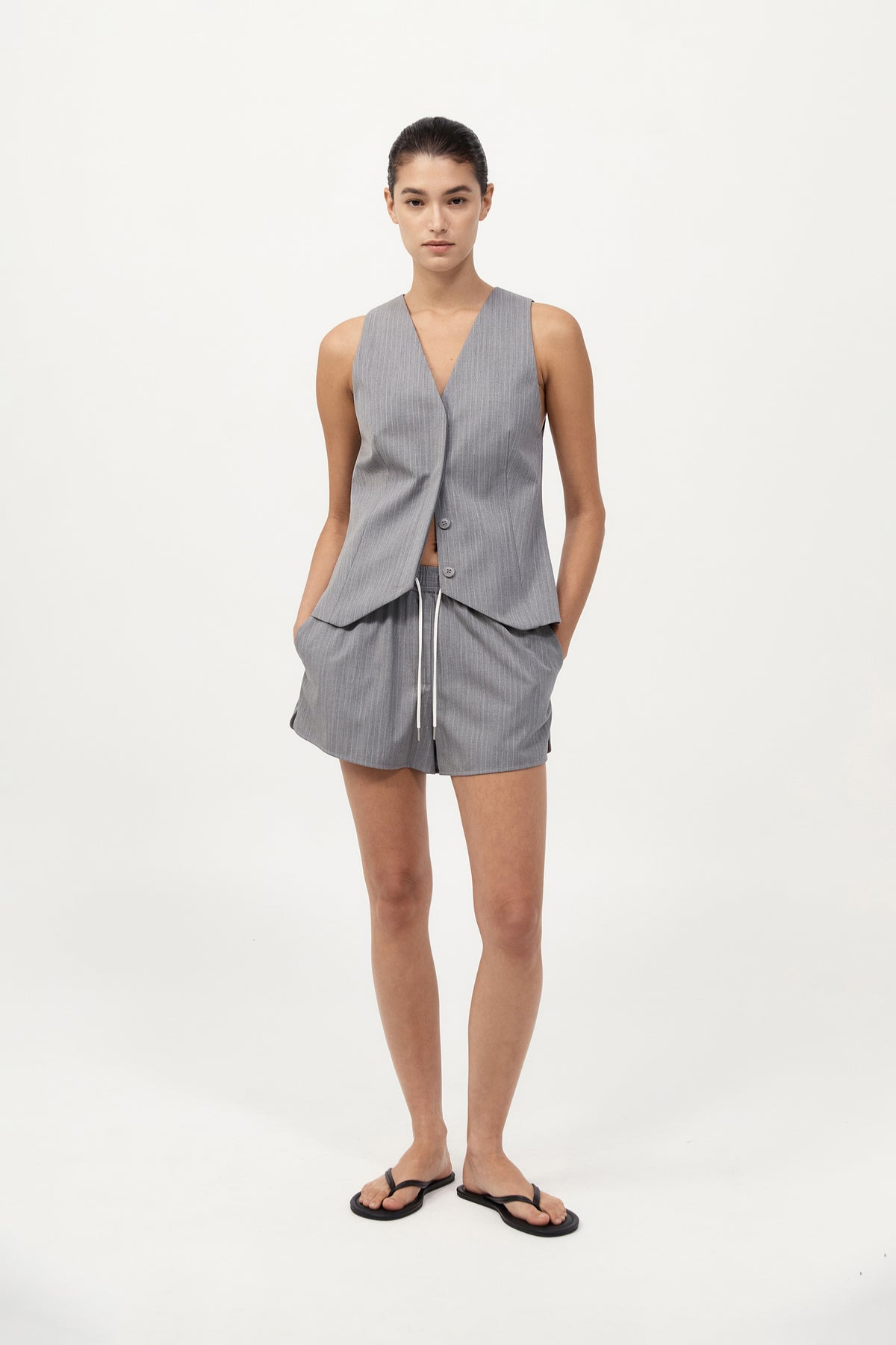 Tailored Boxer Shorts - Grey Pinstripe - 2