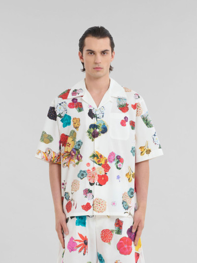 Marni WHITE POPLIN BOWLING SHIRT WITH FLOWER PRINTS outlook