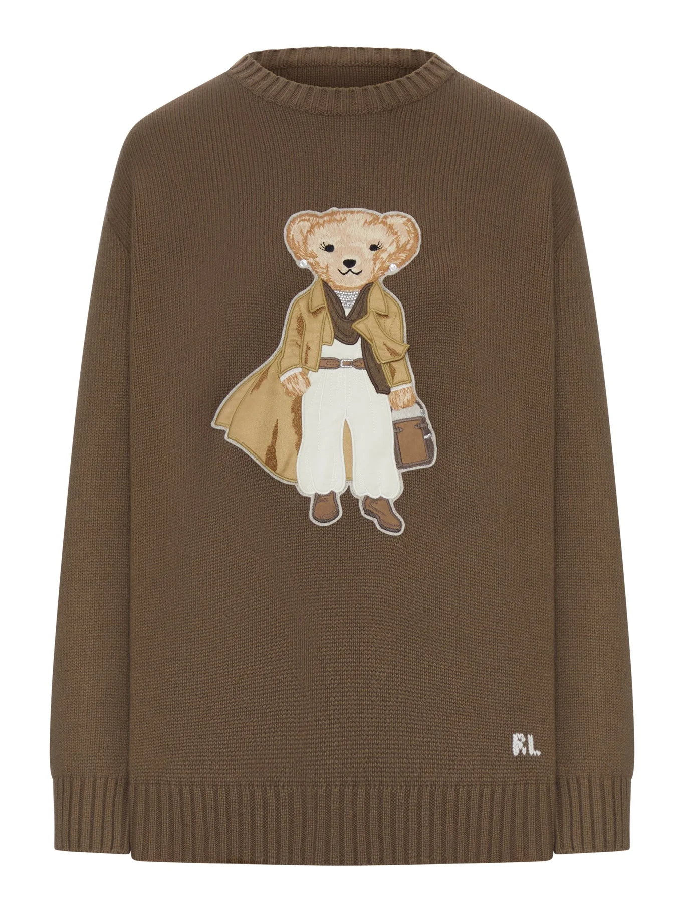 RIBBED CASHMERE PULLOVER WITH TEDDY APPLIQUE - 1