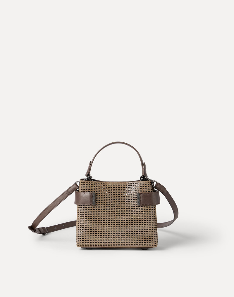 Essence small top-handle bag in sparkling leather net with monili 1