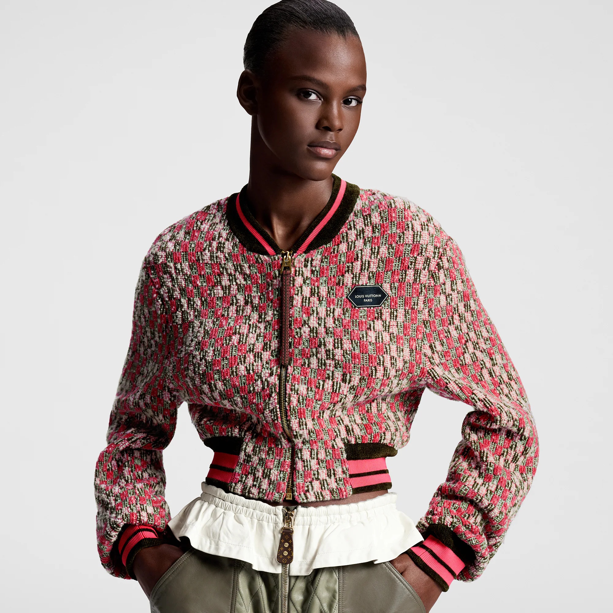 Damier Tweed Cropped Bomber Jacket - 2