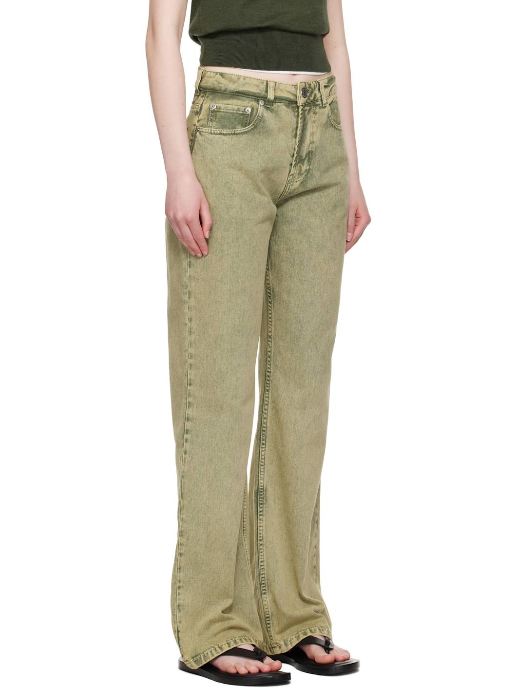 Khaki Cotton Large Fit Jeans - 2