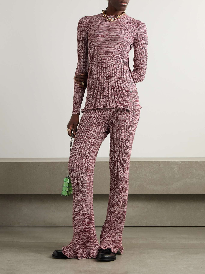 rabanne Ruffled ribbed-knit sweater Pink outlook