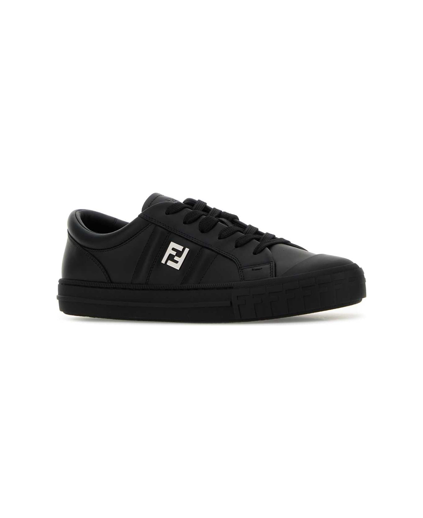 Black Leather Domino Sneakers - 2