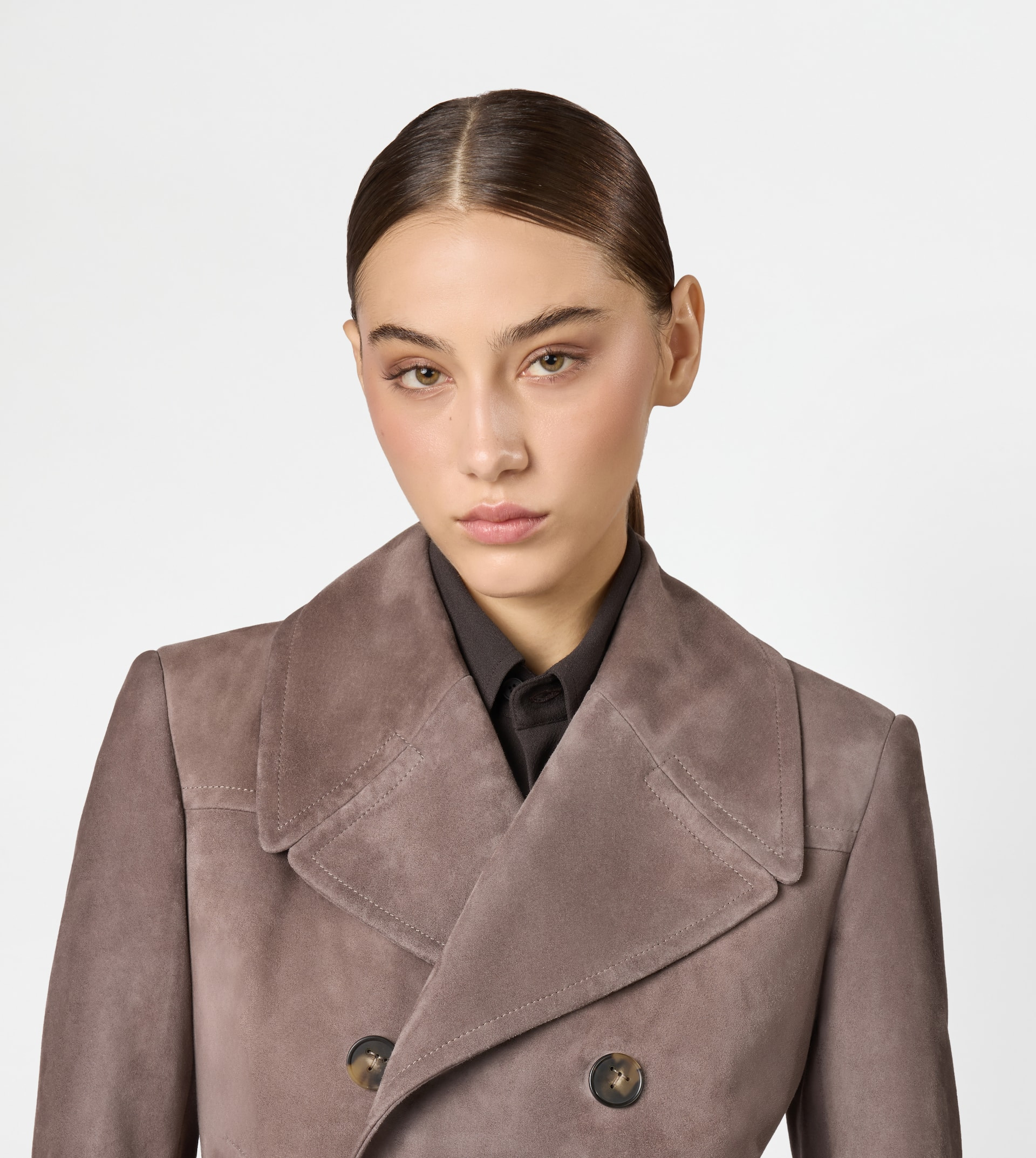 TRENCH COAT IN PASHMY SUEDE - BROWN - 5