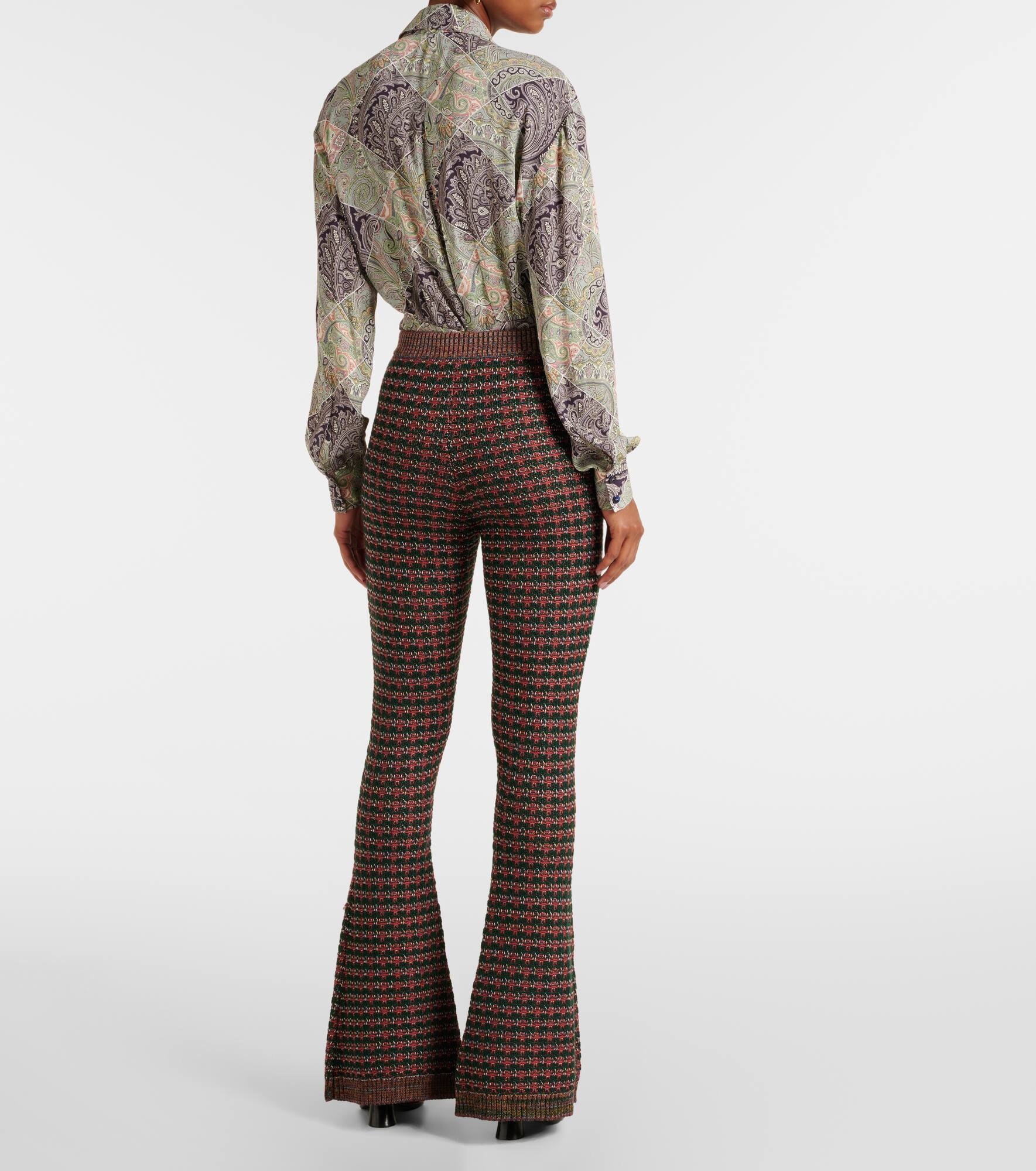 Embroidered high-rise flared pants - 3