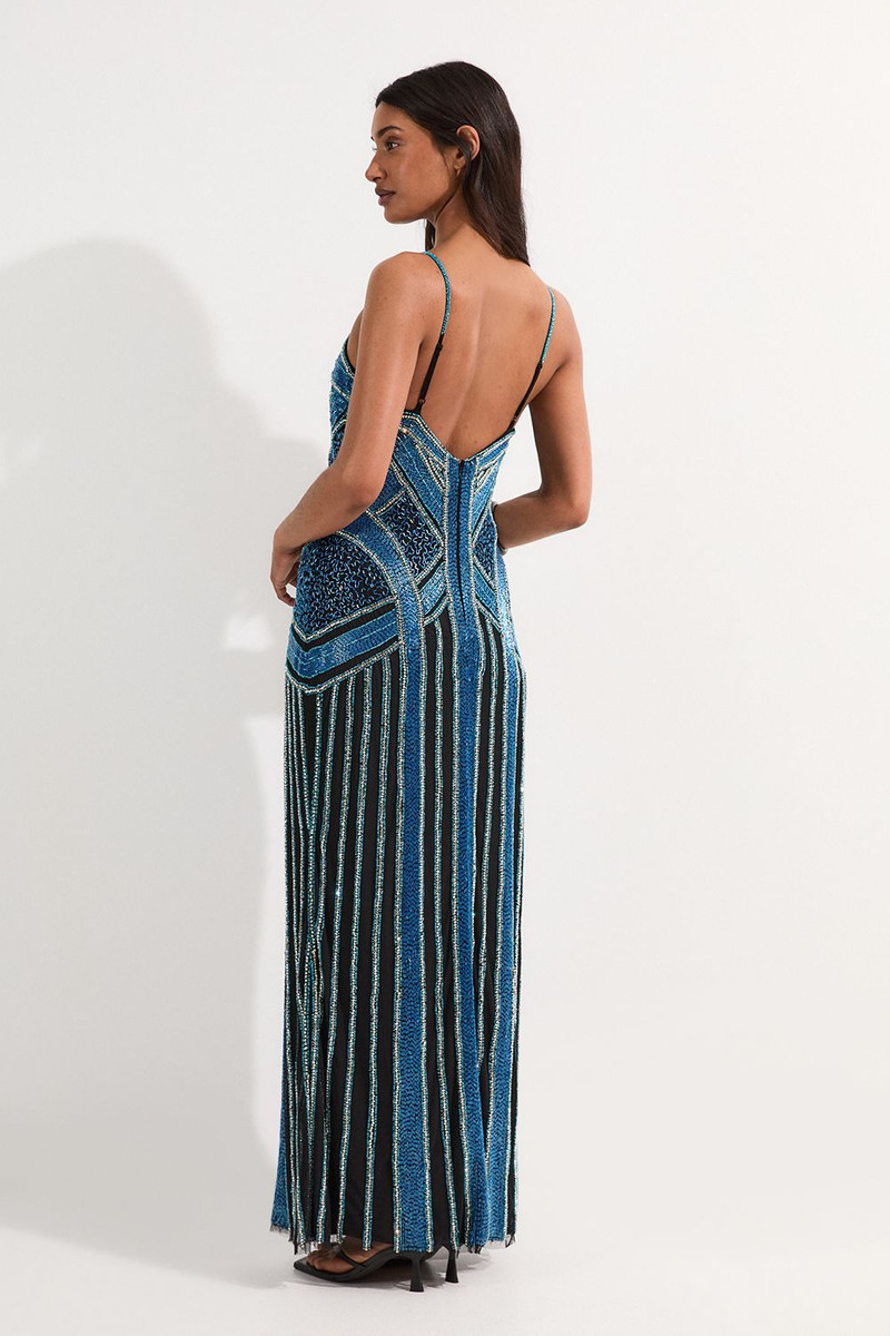 Crystal Beaded Strappy Woven Maxi Dress 5