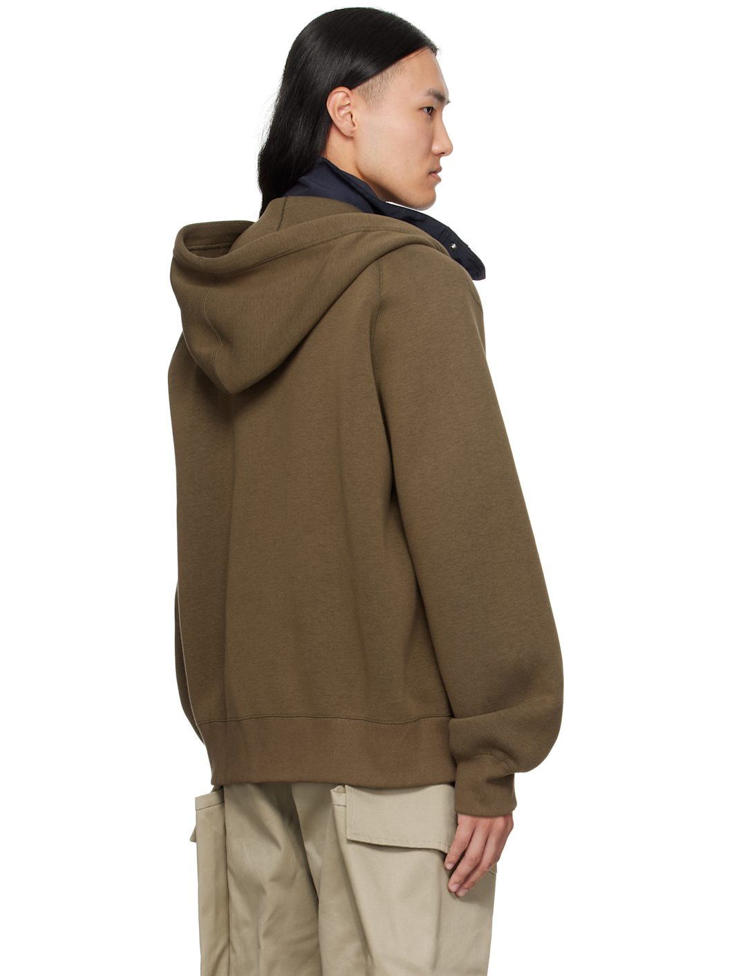 Khaki & Navy Sponge Sweat & Grosgrain Hoodie - 3