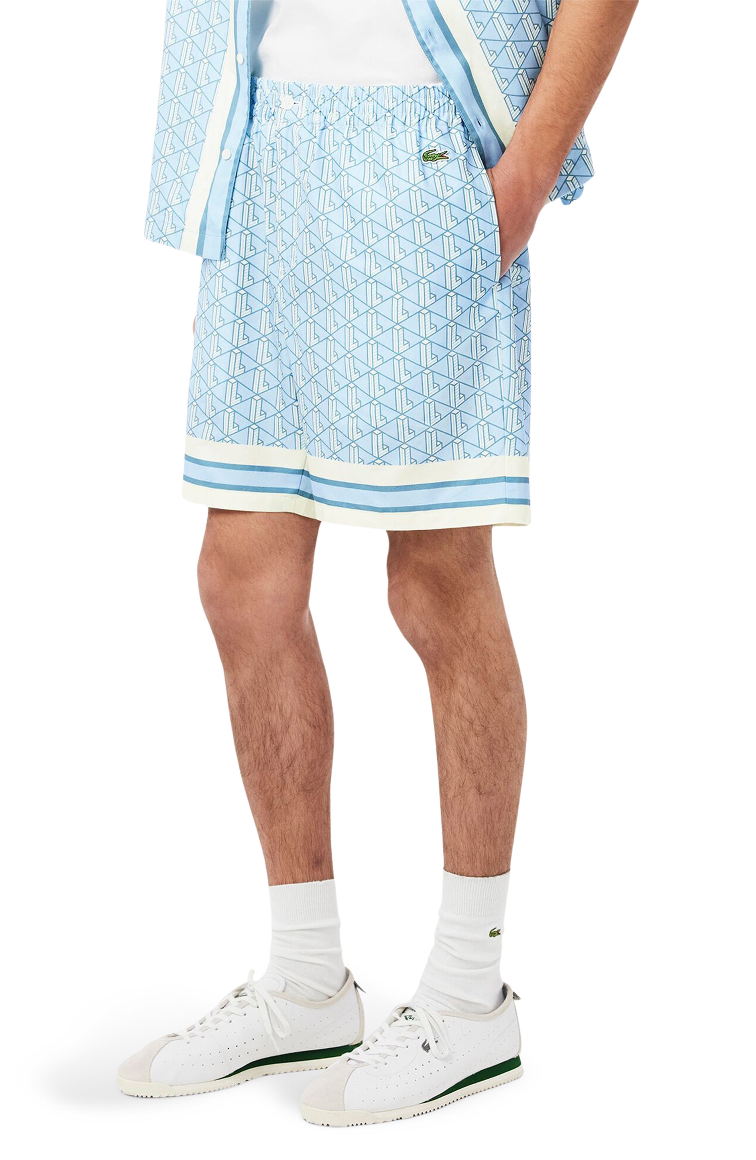 Lacoste Monogram Relaxed Fit Pull-On Shorts in Gil Overview/Limestone at Nordstrom - 2