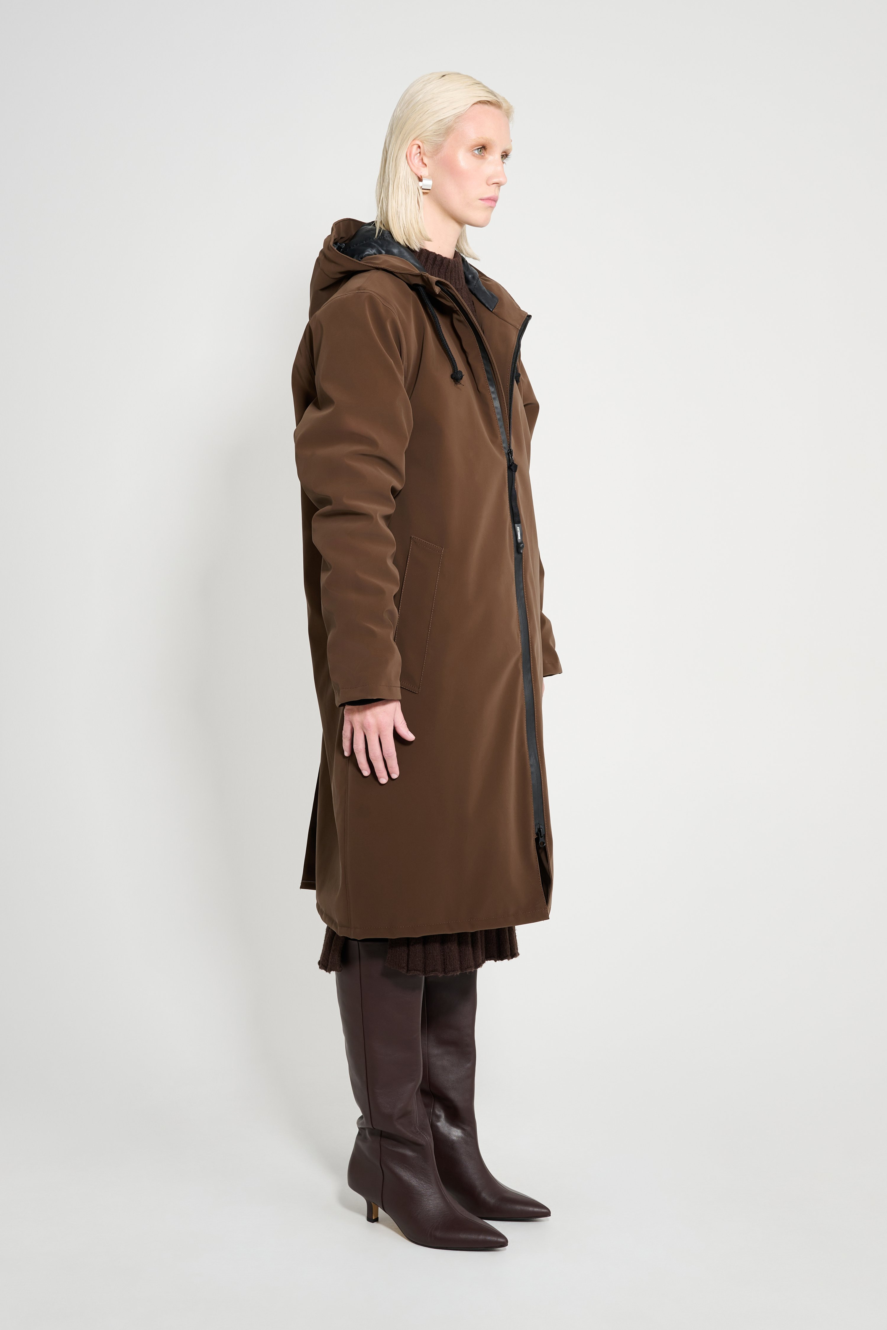Stockholm Long Matte Winter Coat Dark Brown - 3