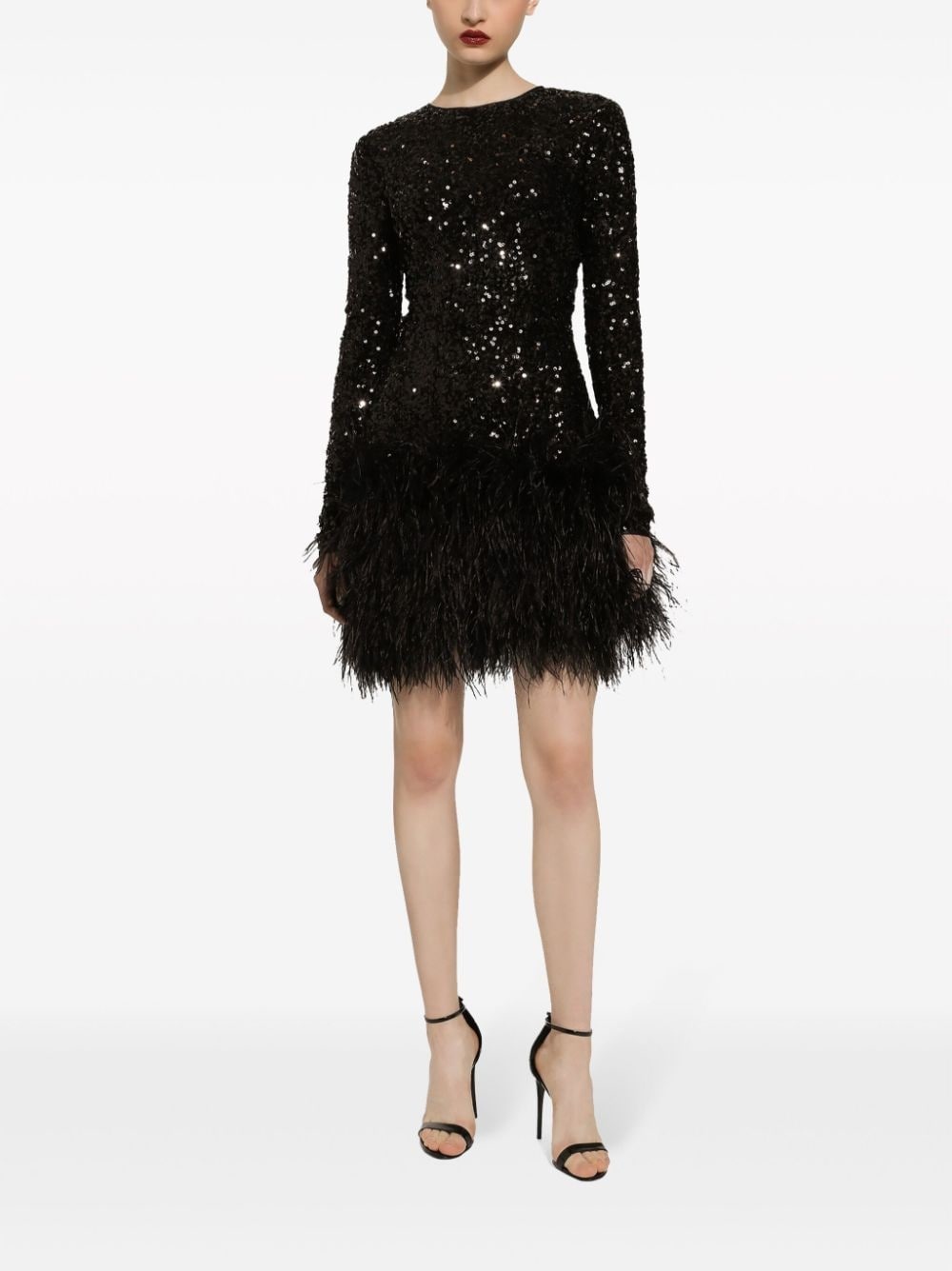 feather-trim sequinned minidress - 2