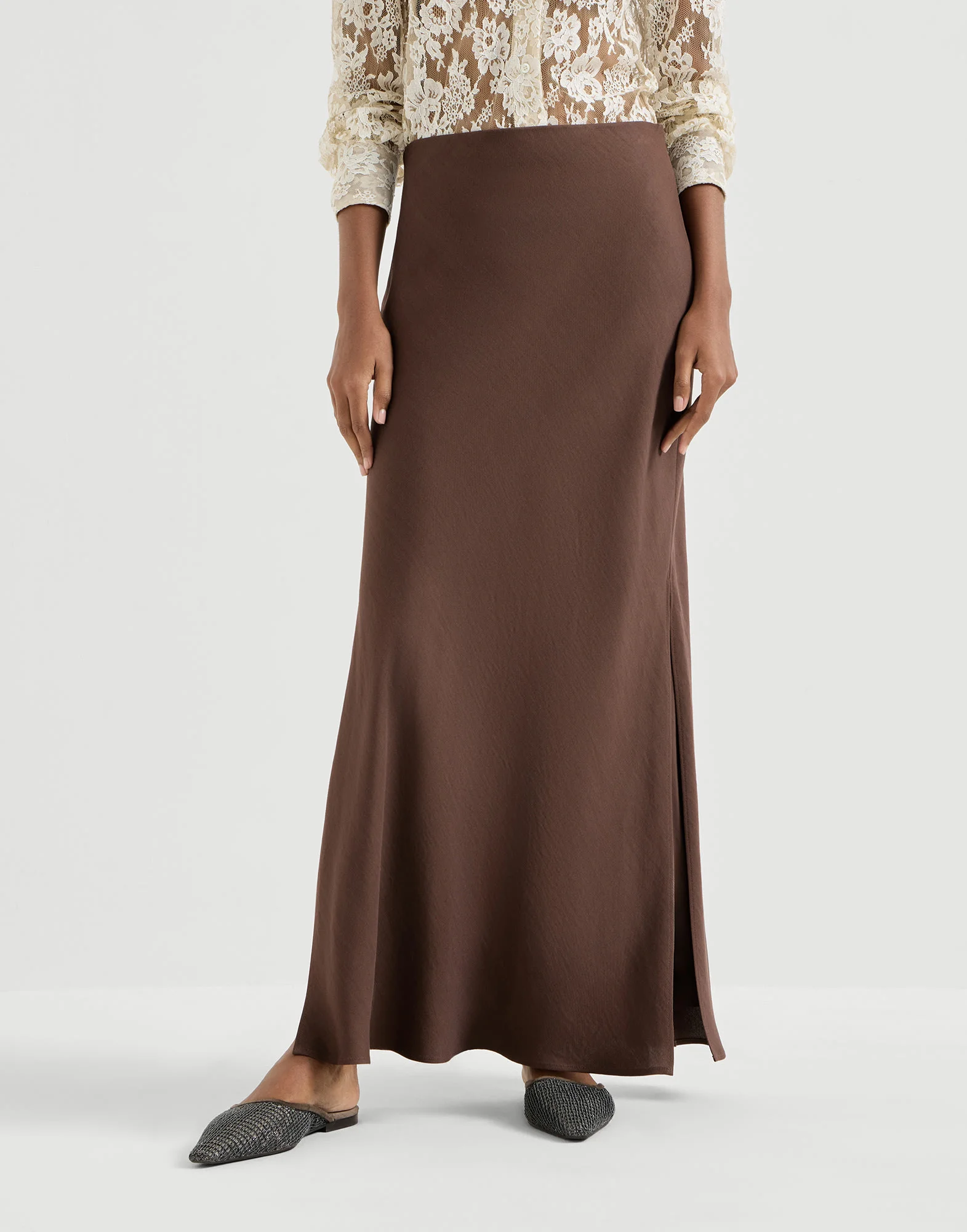 Viscose and linen twill fluid bias-cut skirt - 1