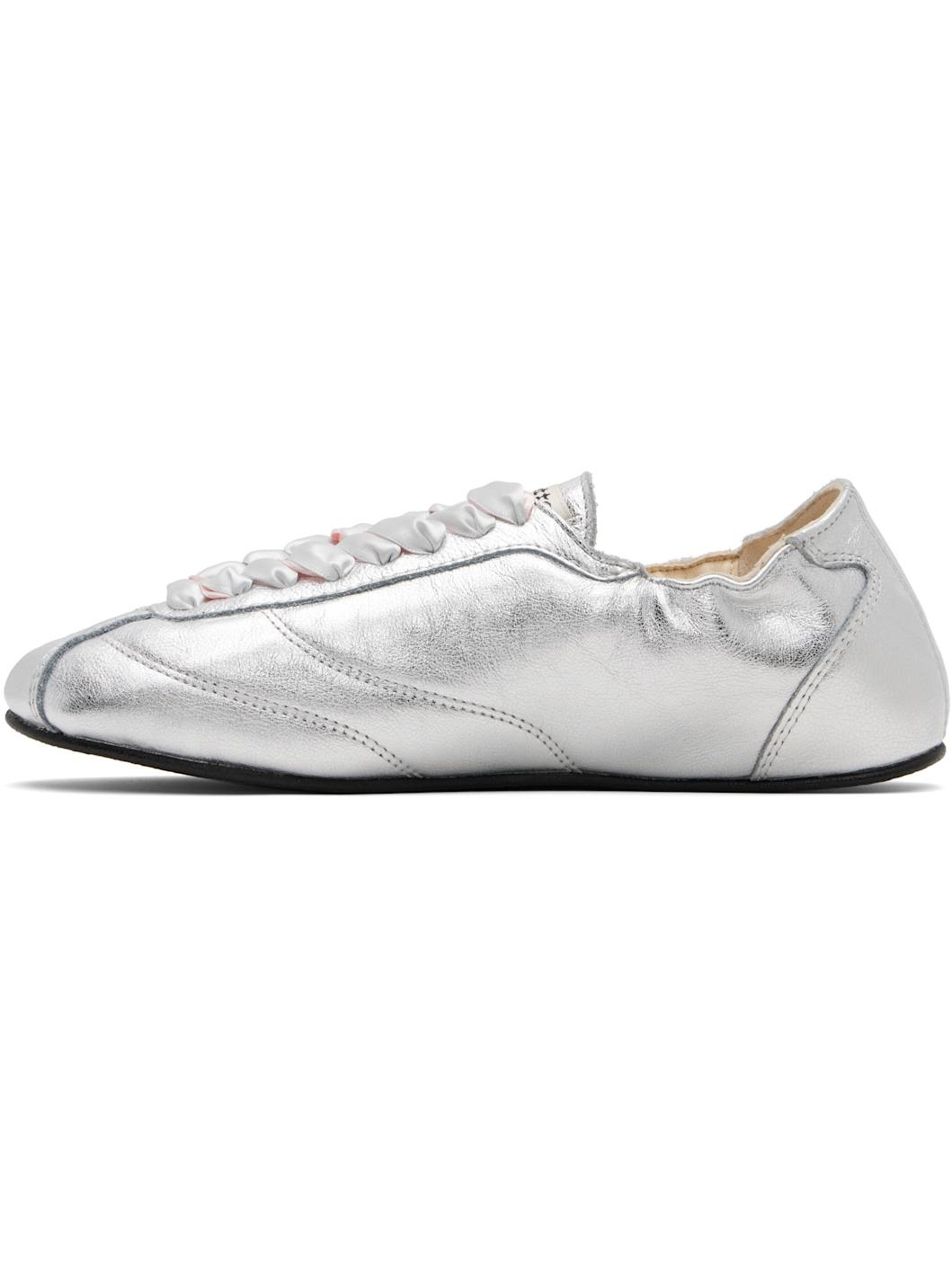 Silver Silk Tennis Sneakers - 3